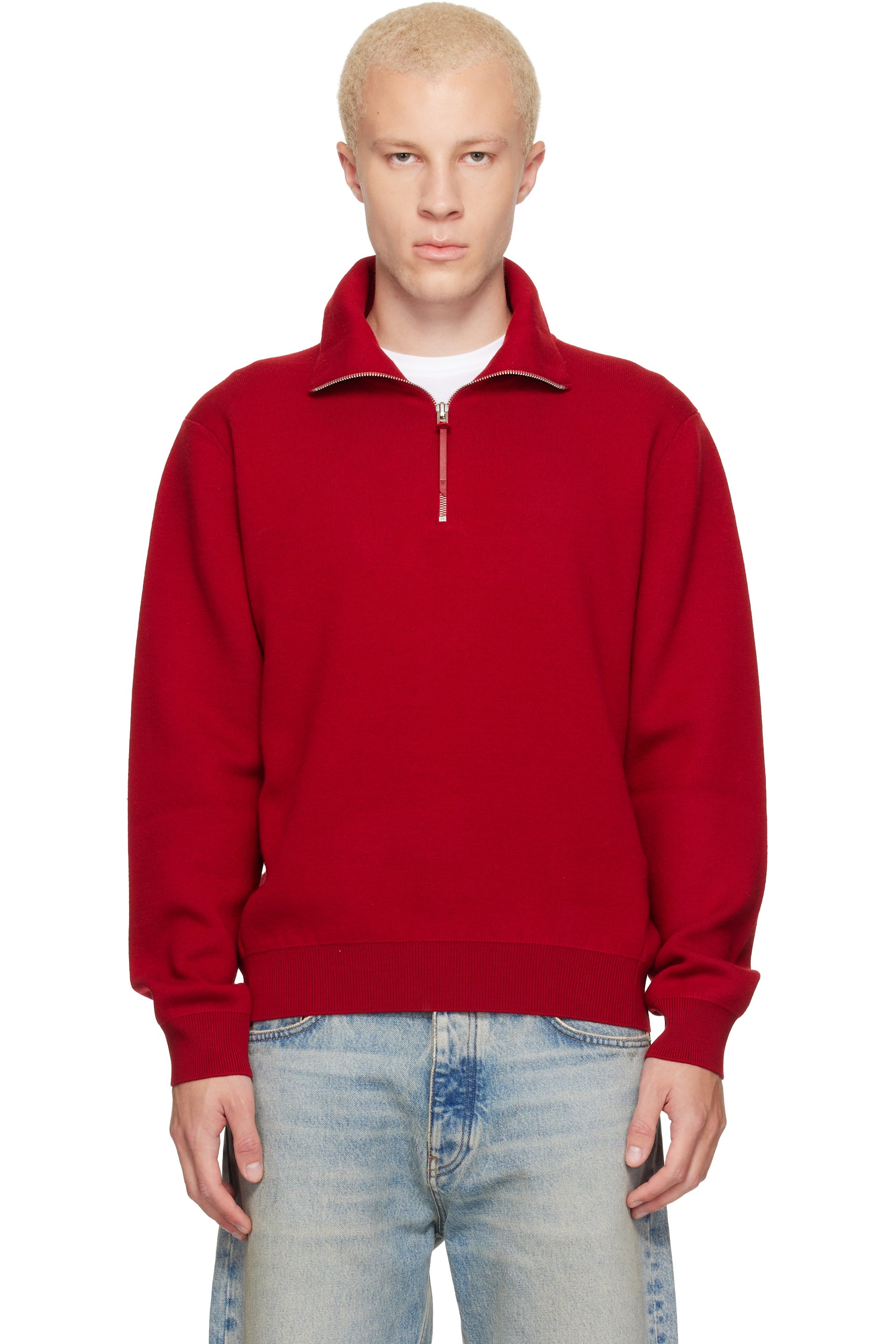 TOM FORD - Red Double Face Wool Half Zip Jacket