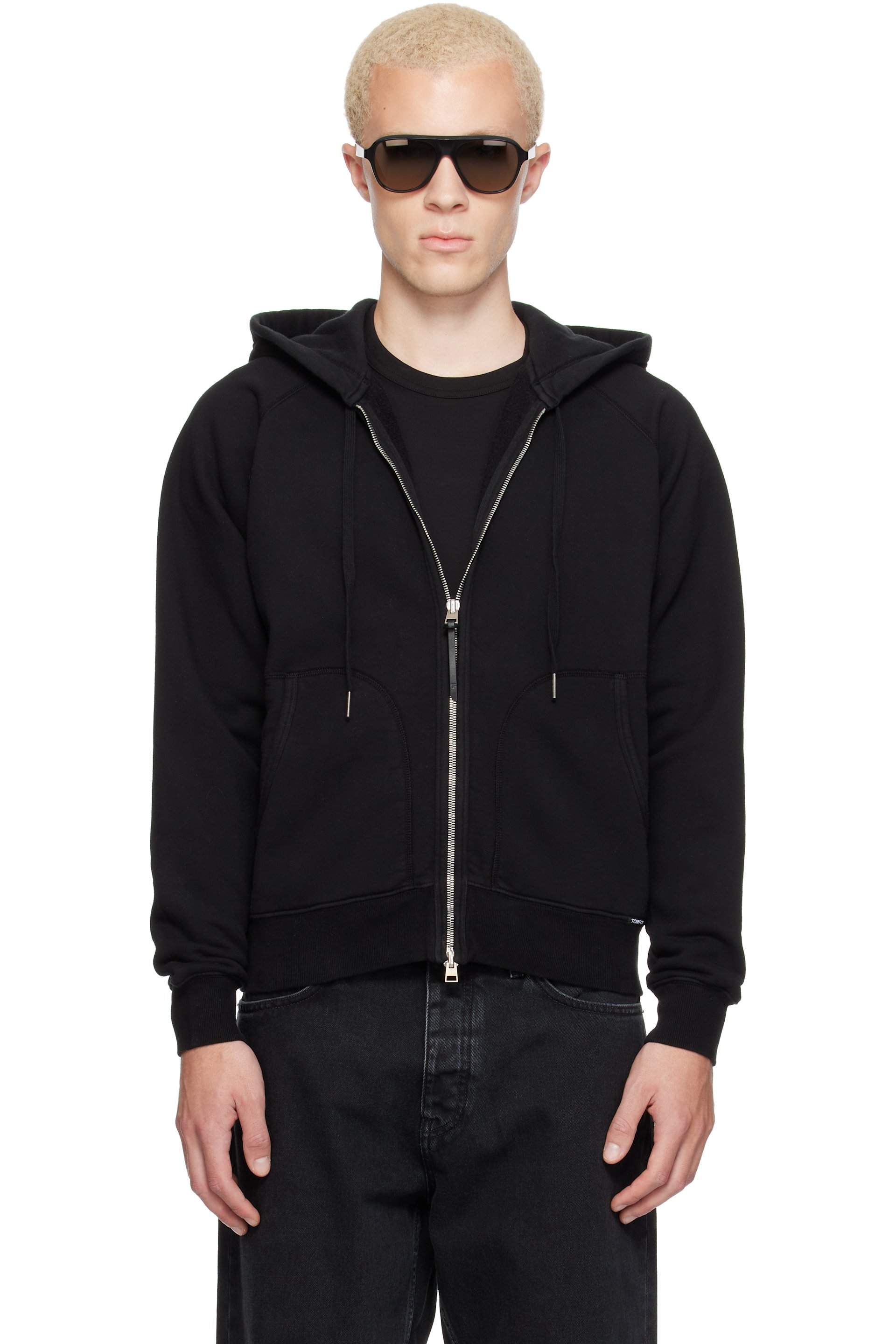 TOM FORD - Pull à capuche noir en coton à glissière