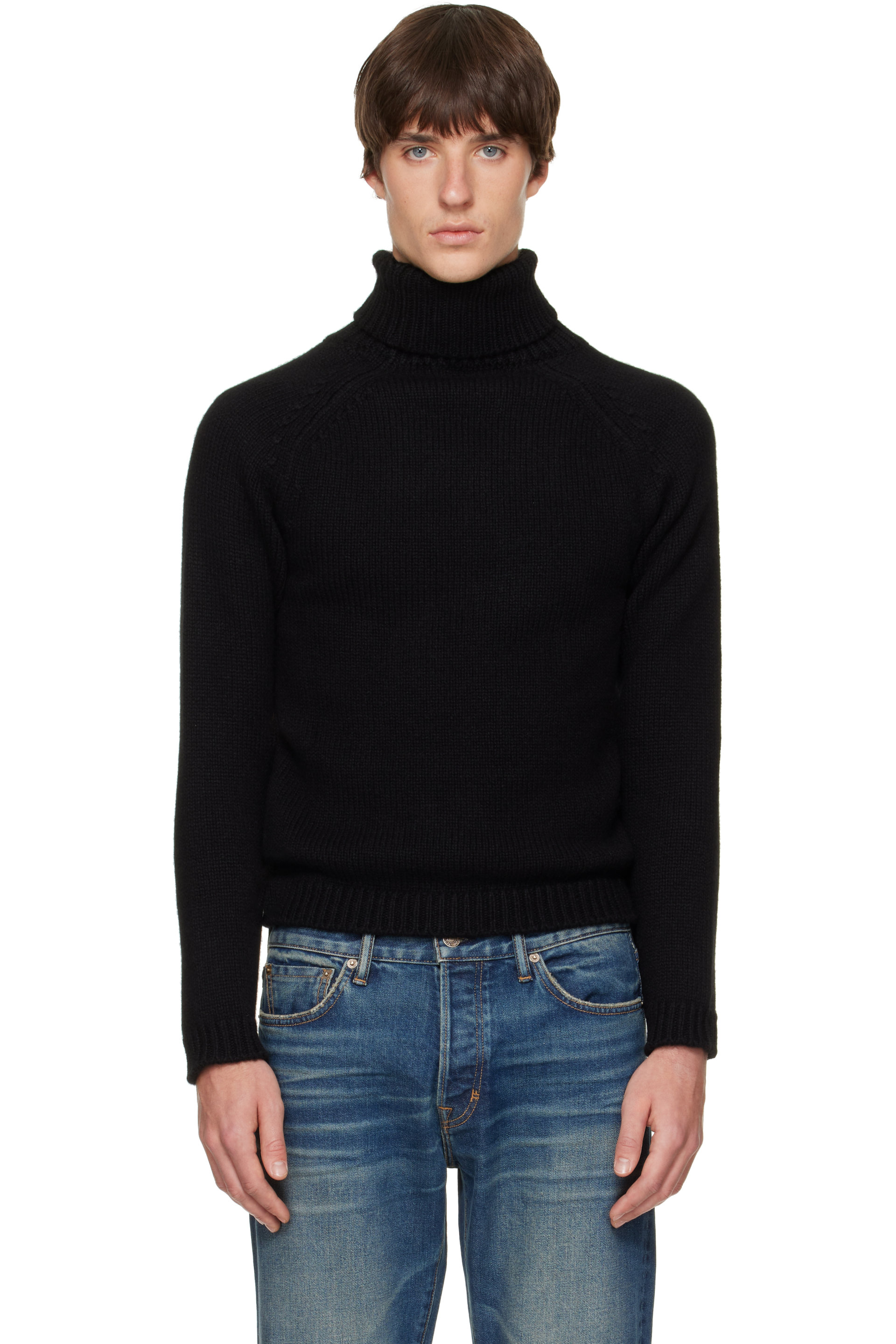 TOM FORD - Pull noir en laine et cachemire à col roulé