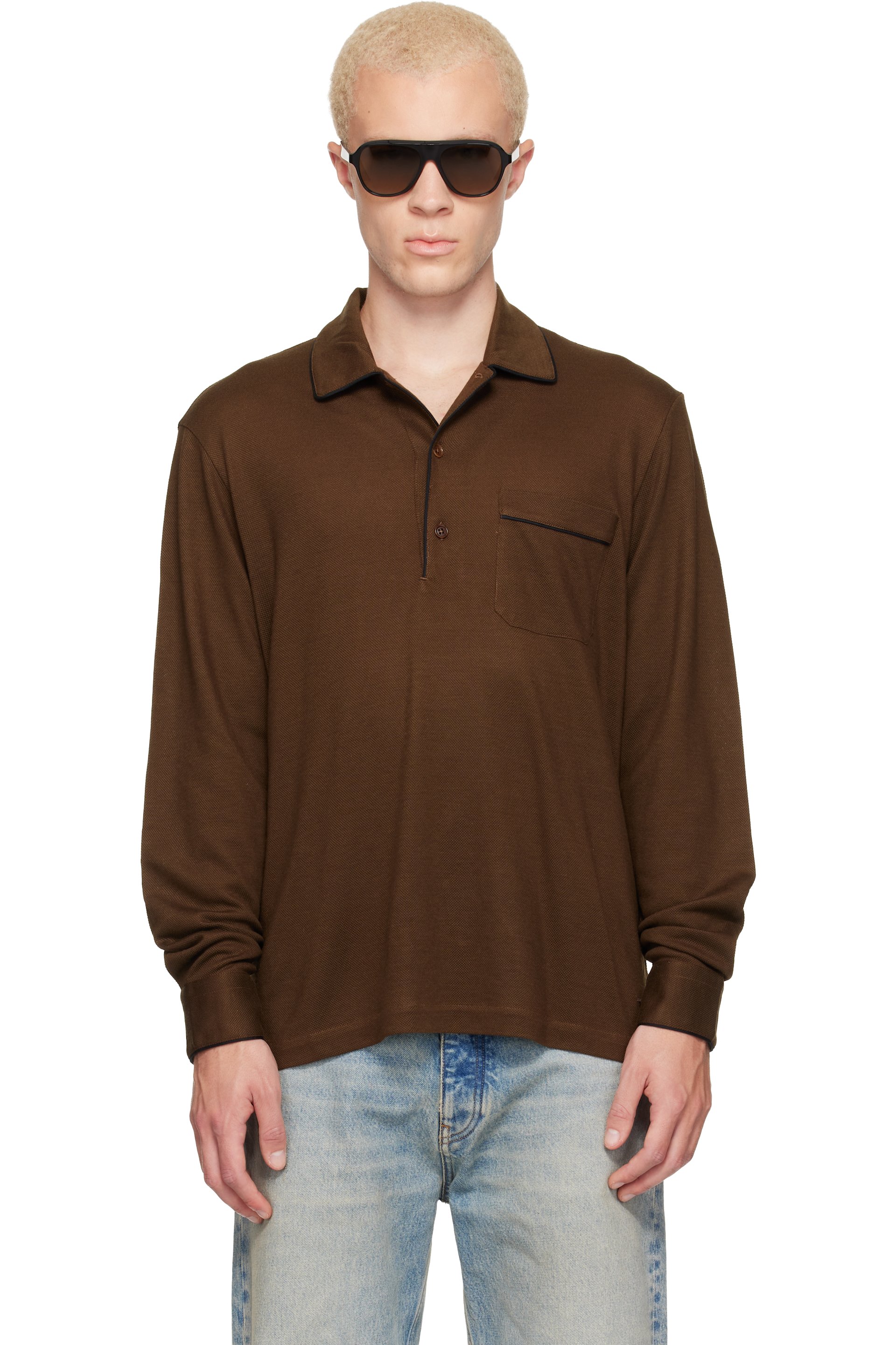 TOM FORD - Khaki Cotton Silk Piquet Polo