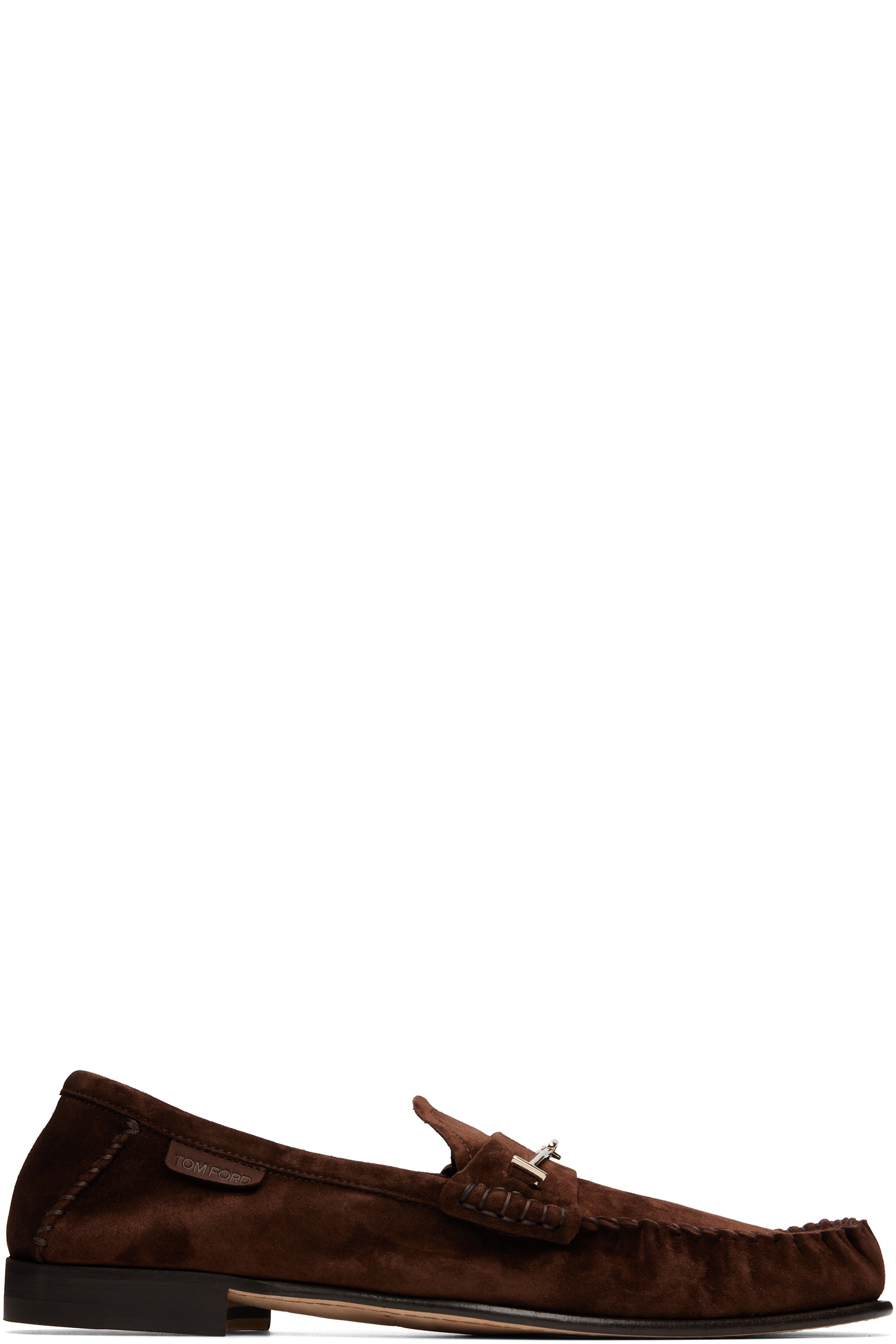 TOM FORD - Brown Suede Double T Hardware Ripley Loafers