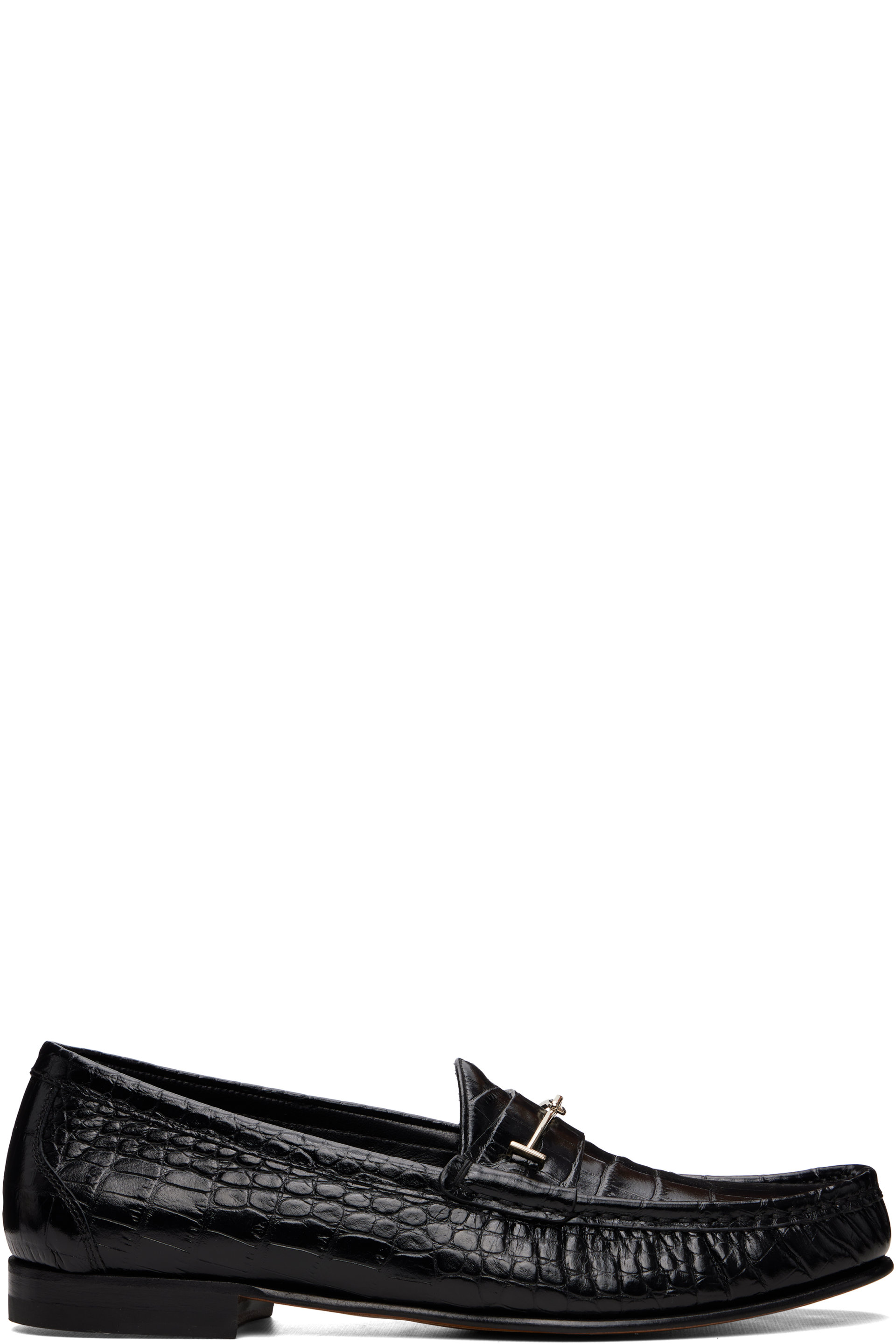 TOM FORD - Black Croc Double T Oscar Loafers