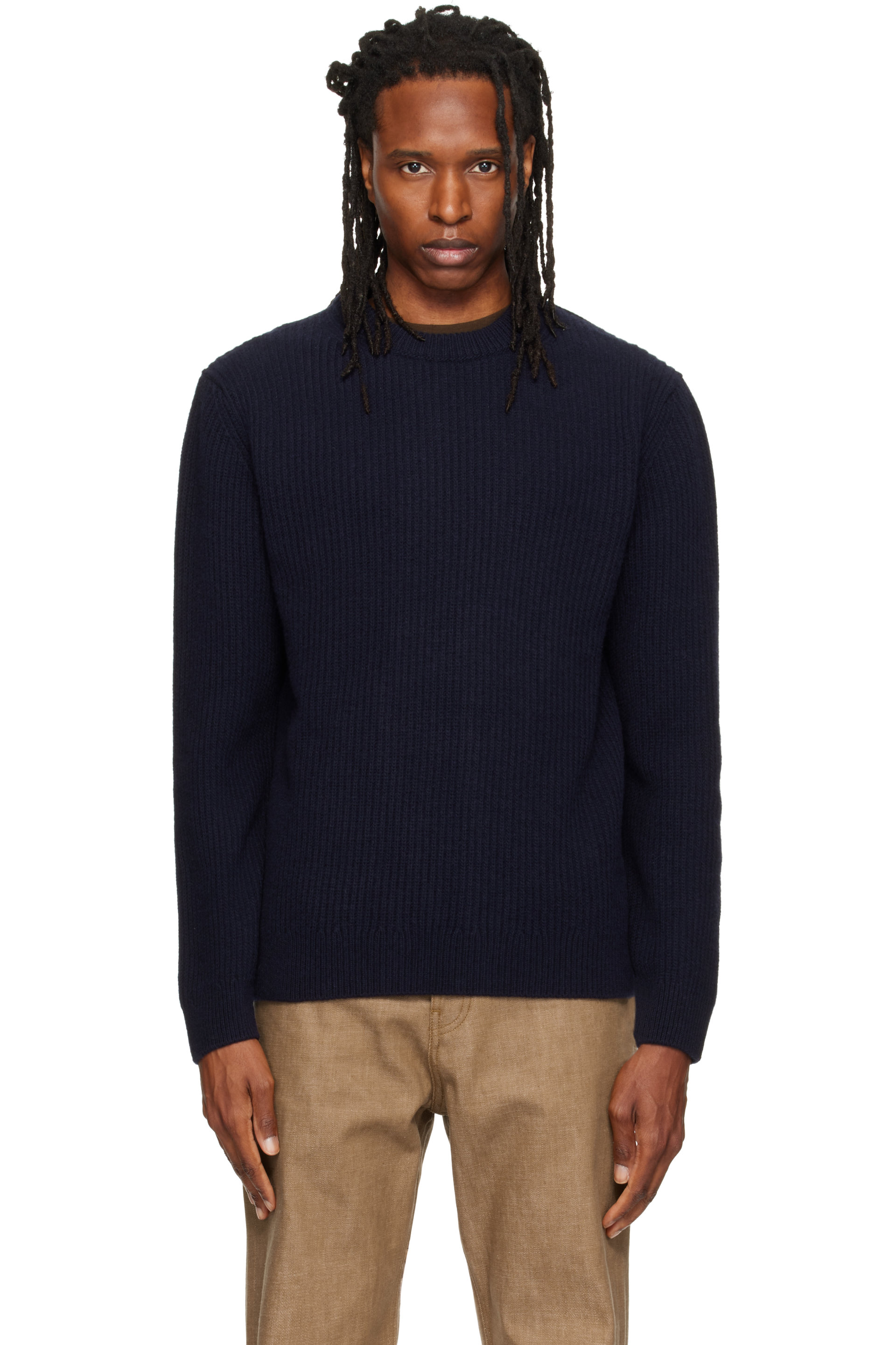 Nudie Jeans - Navy August Rib Wool Sweater