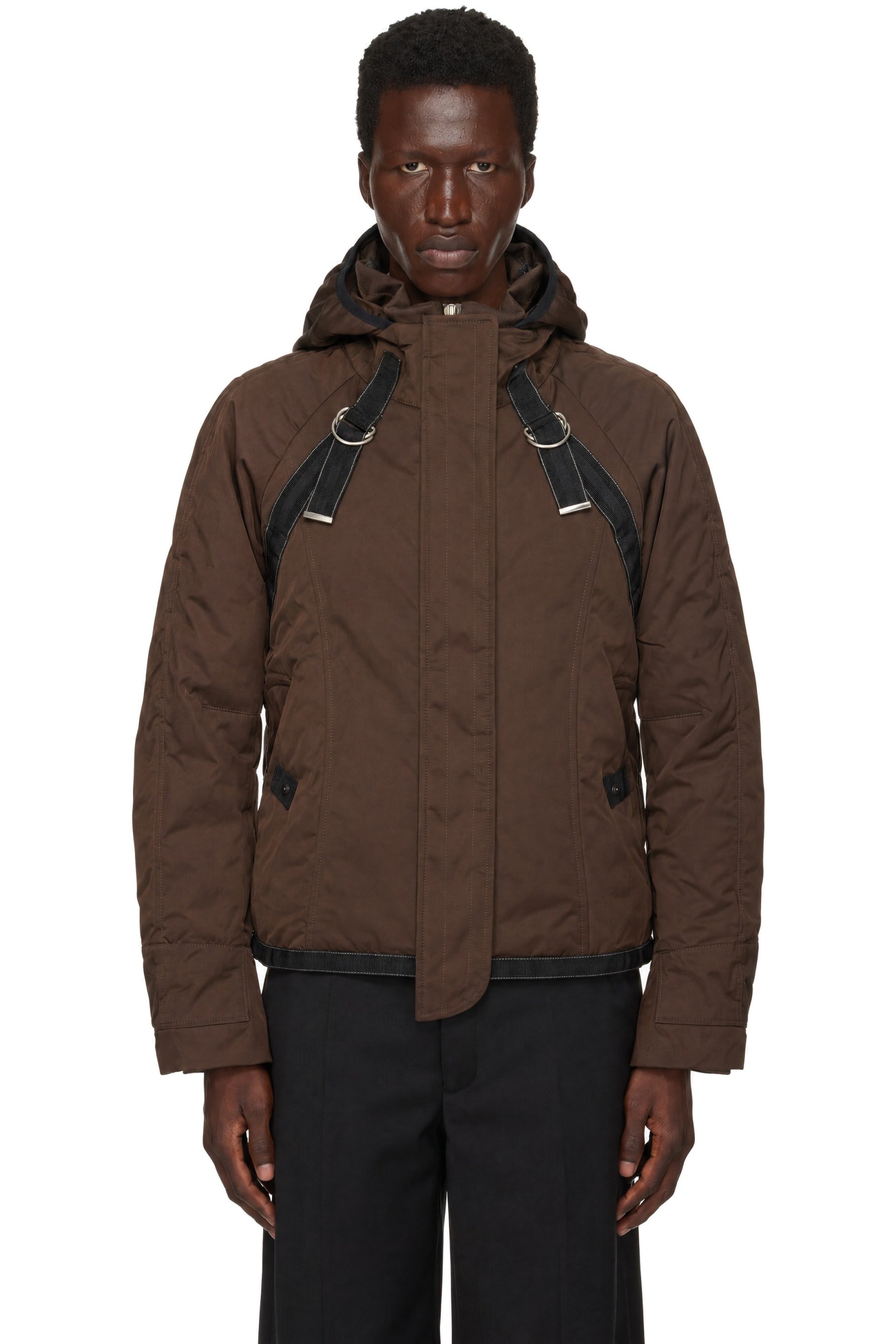 FFFPOSTALSERVICE - Blouson aviateur matelassé brun rembourré en duvet à pattes coulissantes