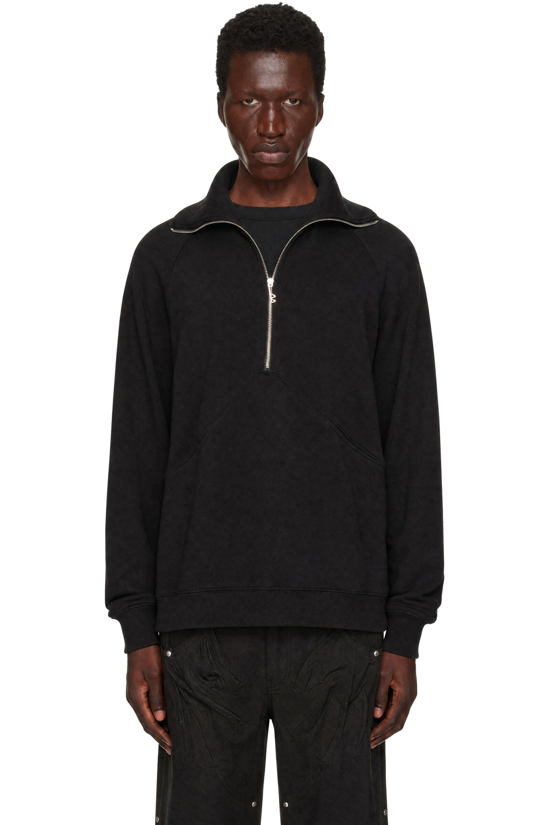 FFFPOSTALSERVICE - Black High Neck Quarter Zip Sweater