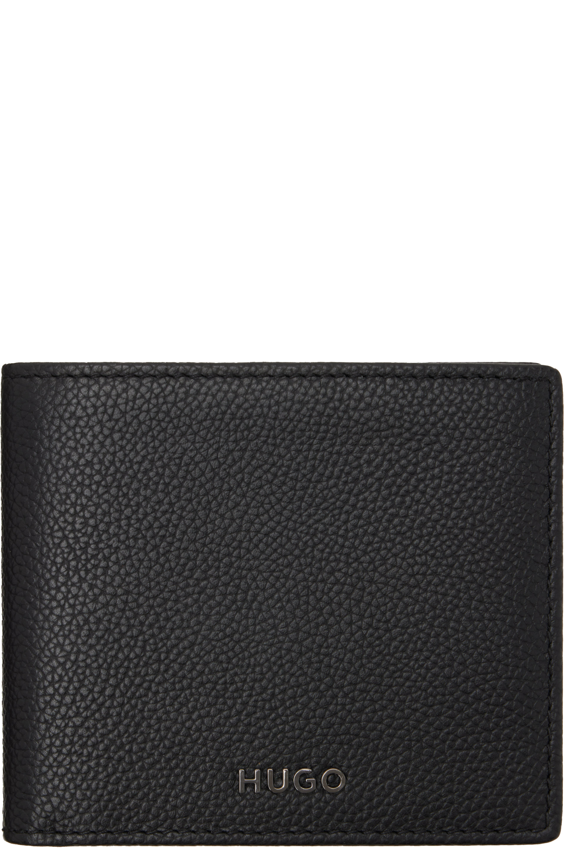 Hugo - Black Grained-Leather Logo Trim Wallet
