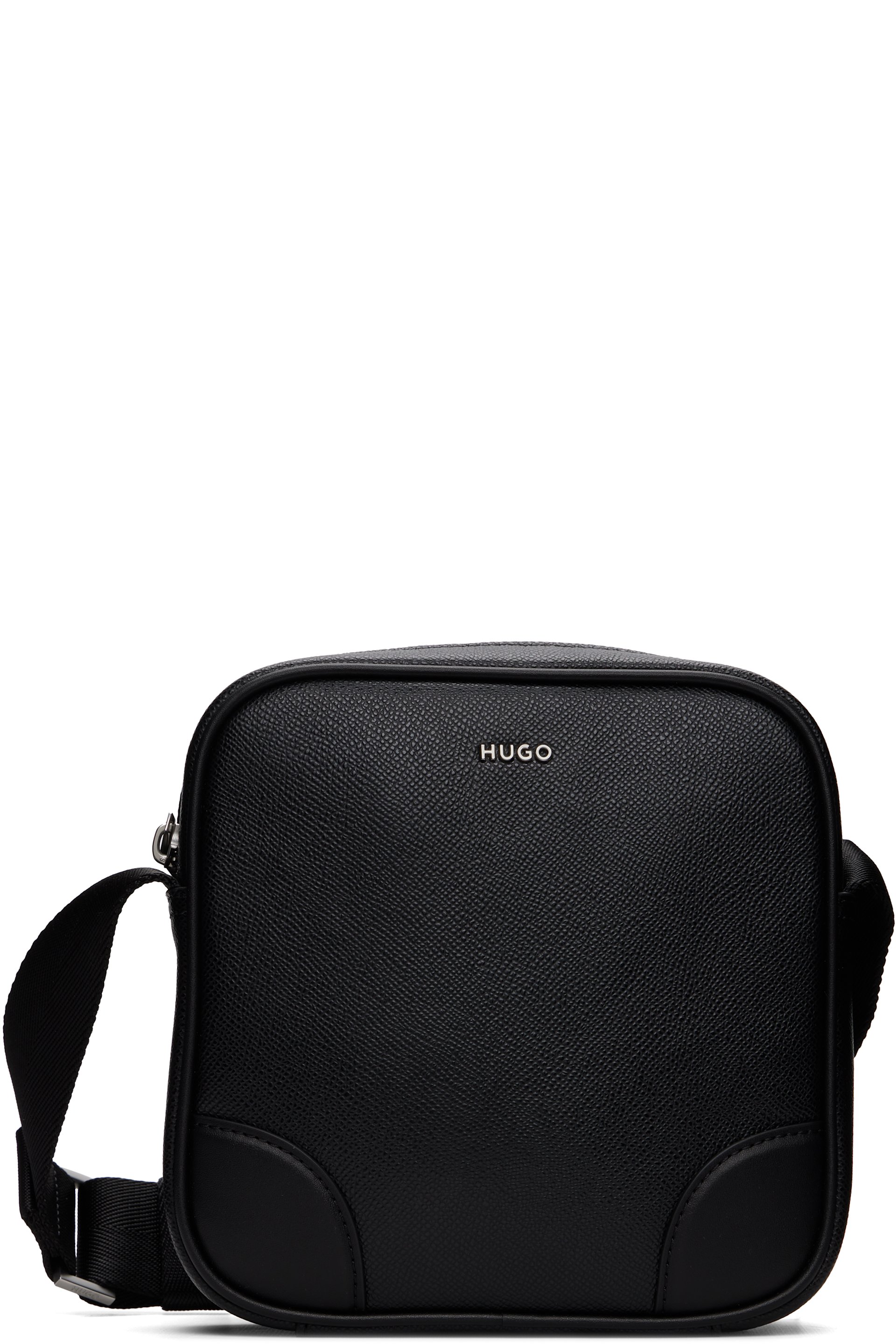 Hugo - Black Grained Leather Messenger Bag