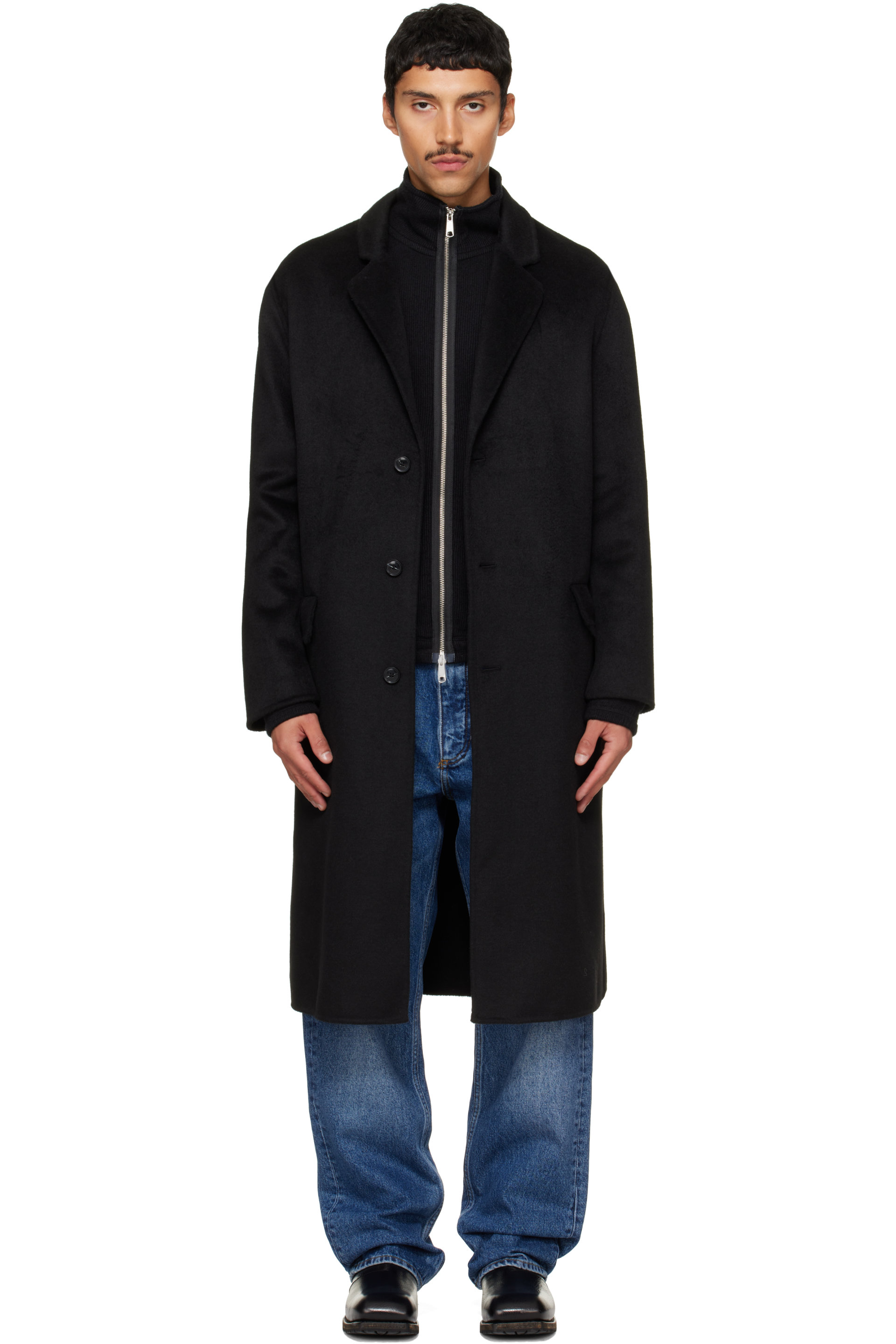 Hugo - Black Melton Long Coat