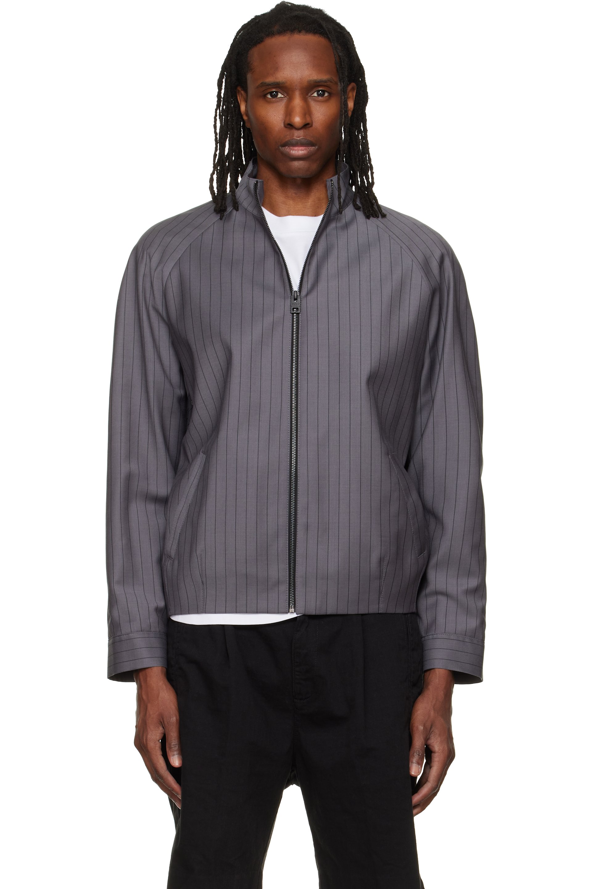 Hugo - グレー Chalk-Stripe スリムフィット バージンウール ジャケット