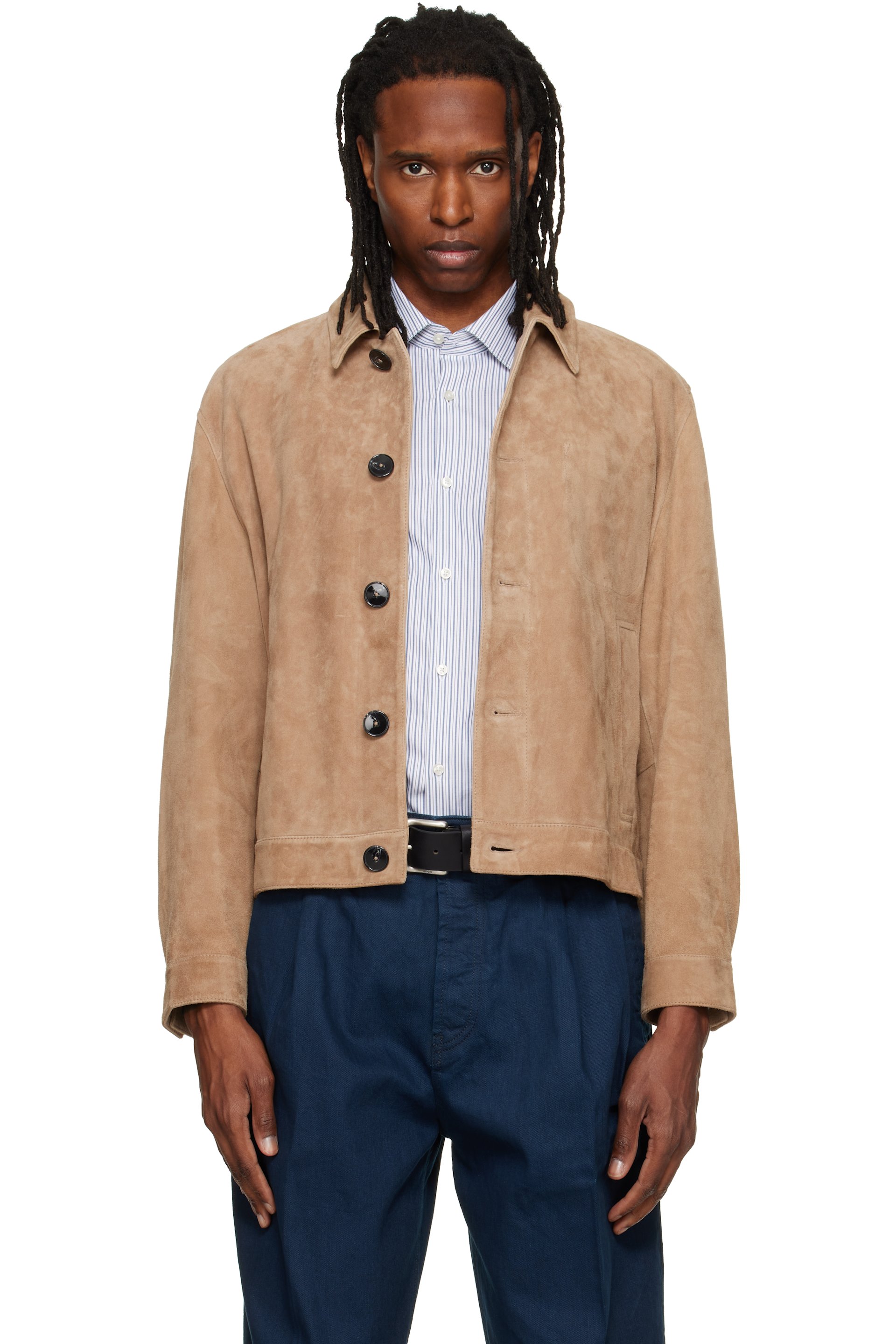 Hugo - Beige Suede Stitched Pocket Detail Jacket
