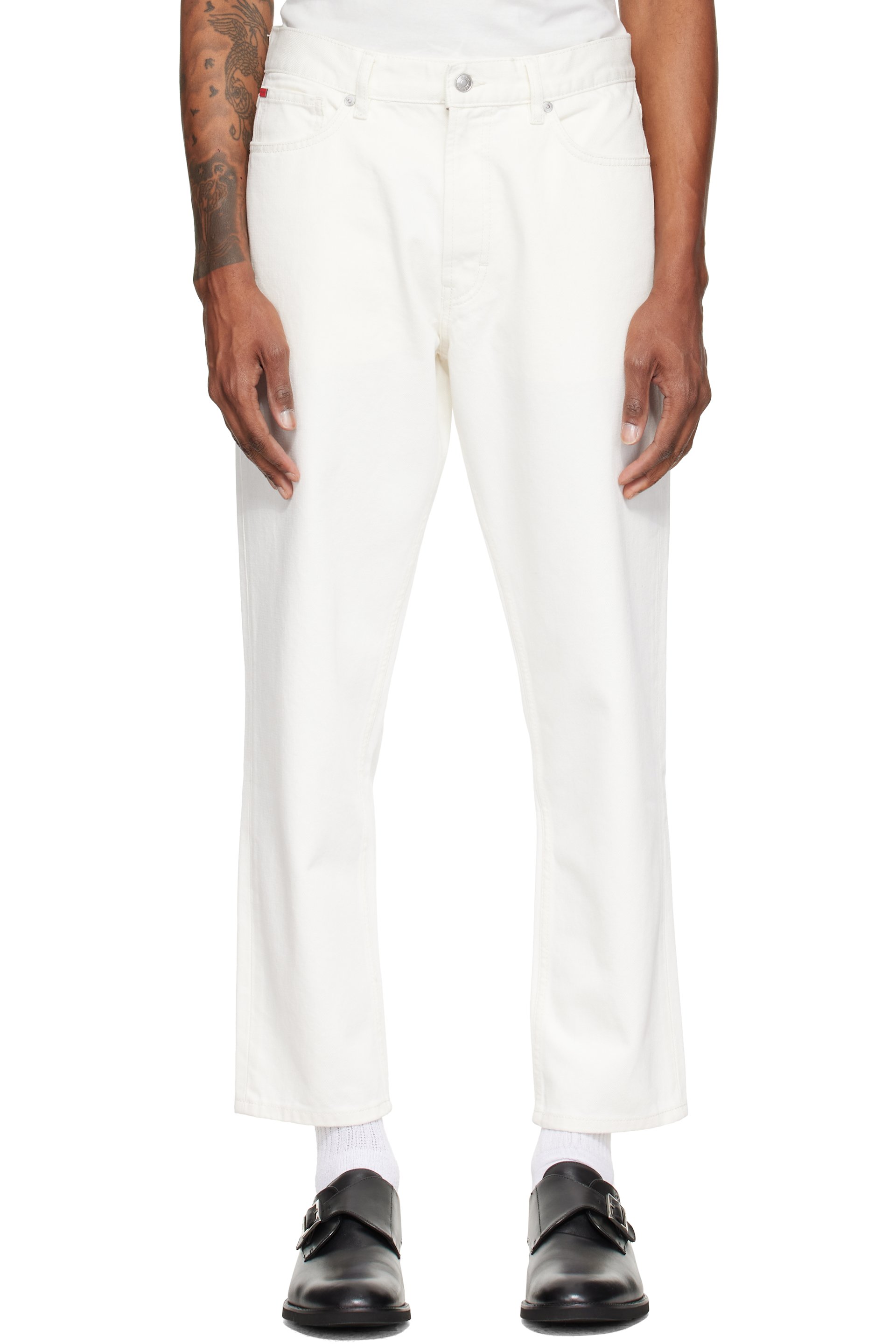 Hugo - White Relaxed-Tapered-Fit Jeans