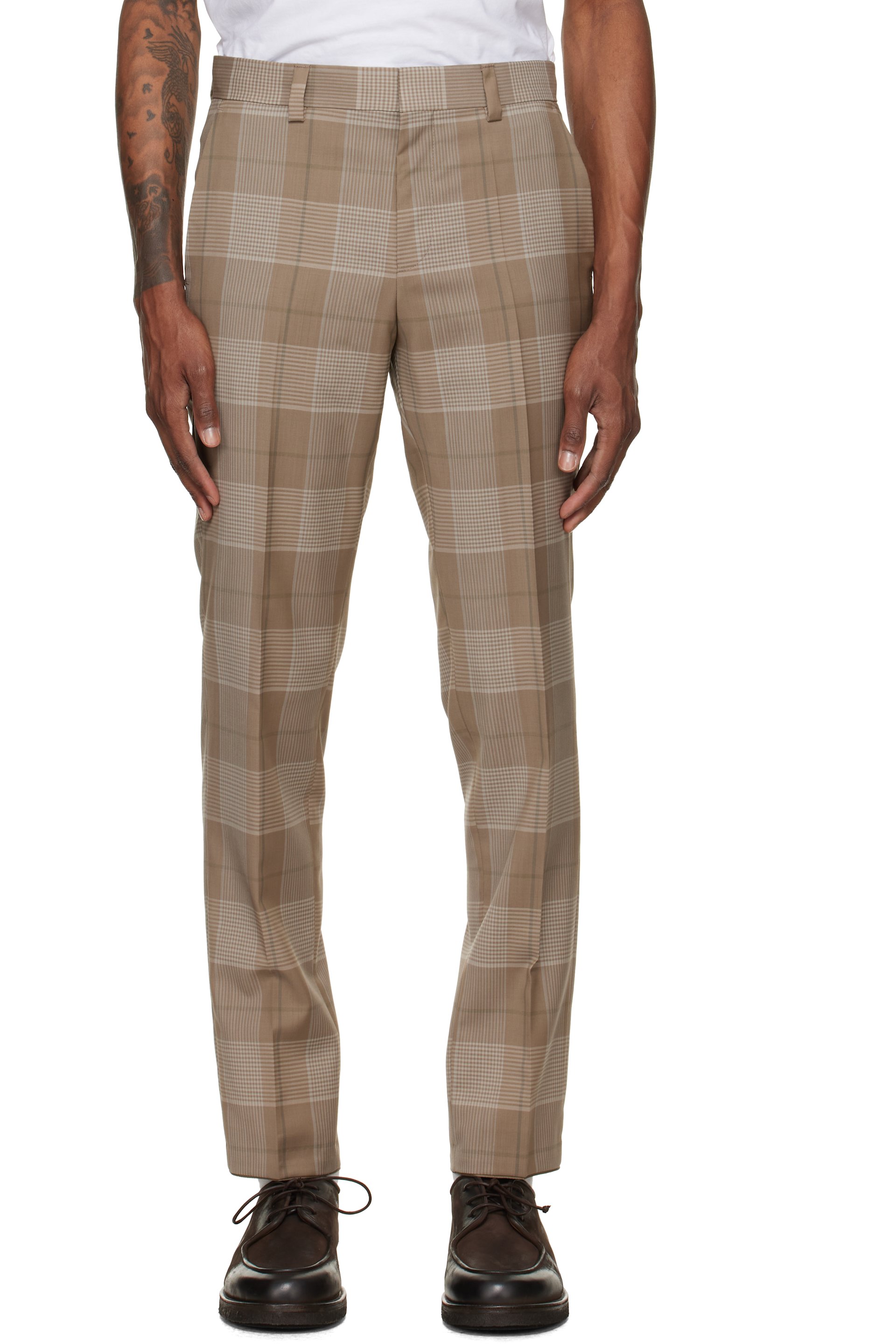 Hugo - Beige Extra-Slim-Fit Virgin Wool Trousers