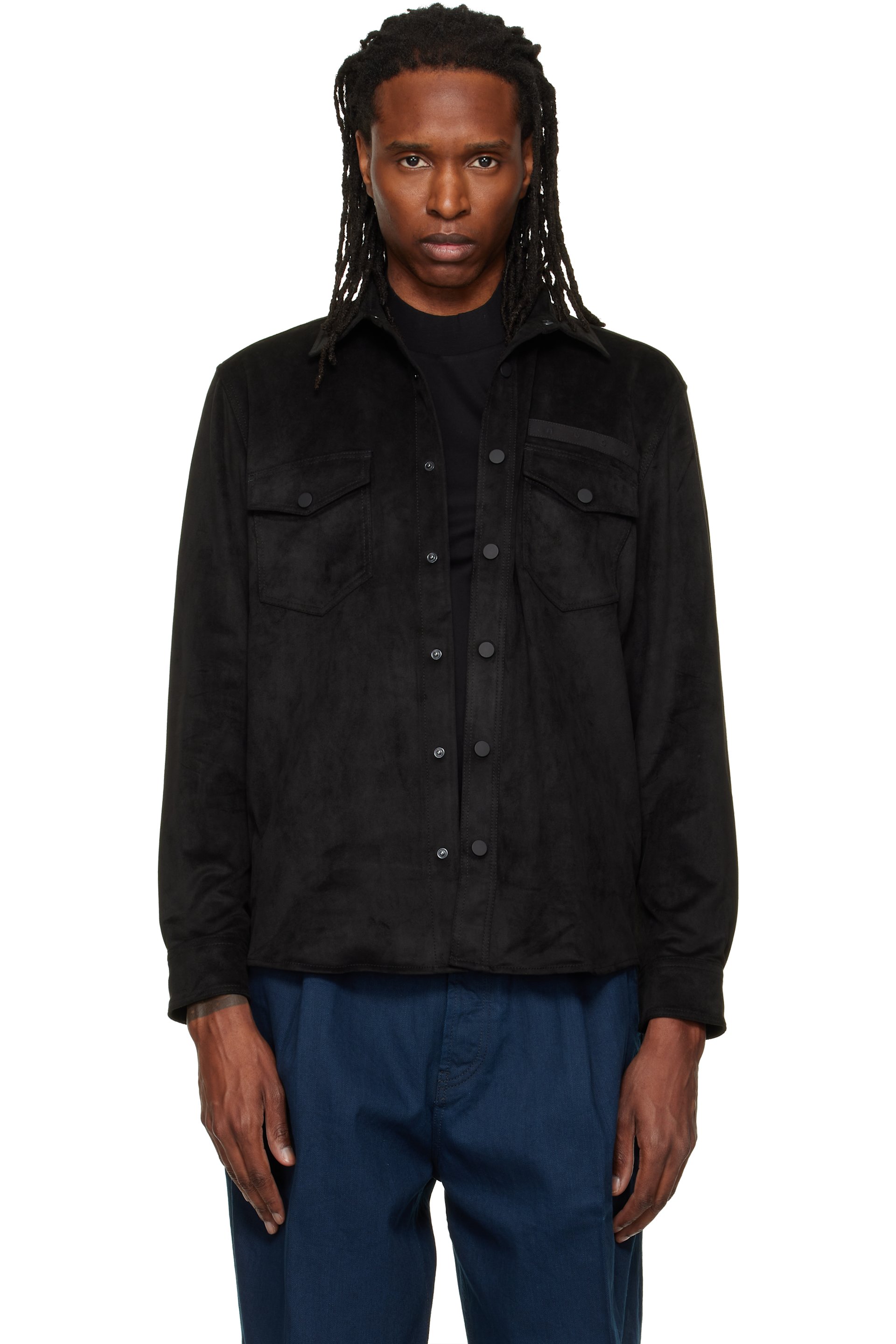 Hugo - Black Oversized-Fit Embroidered Logo Shirt