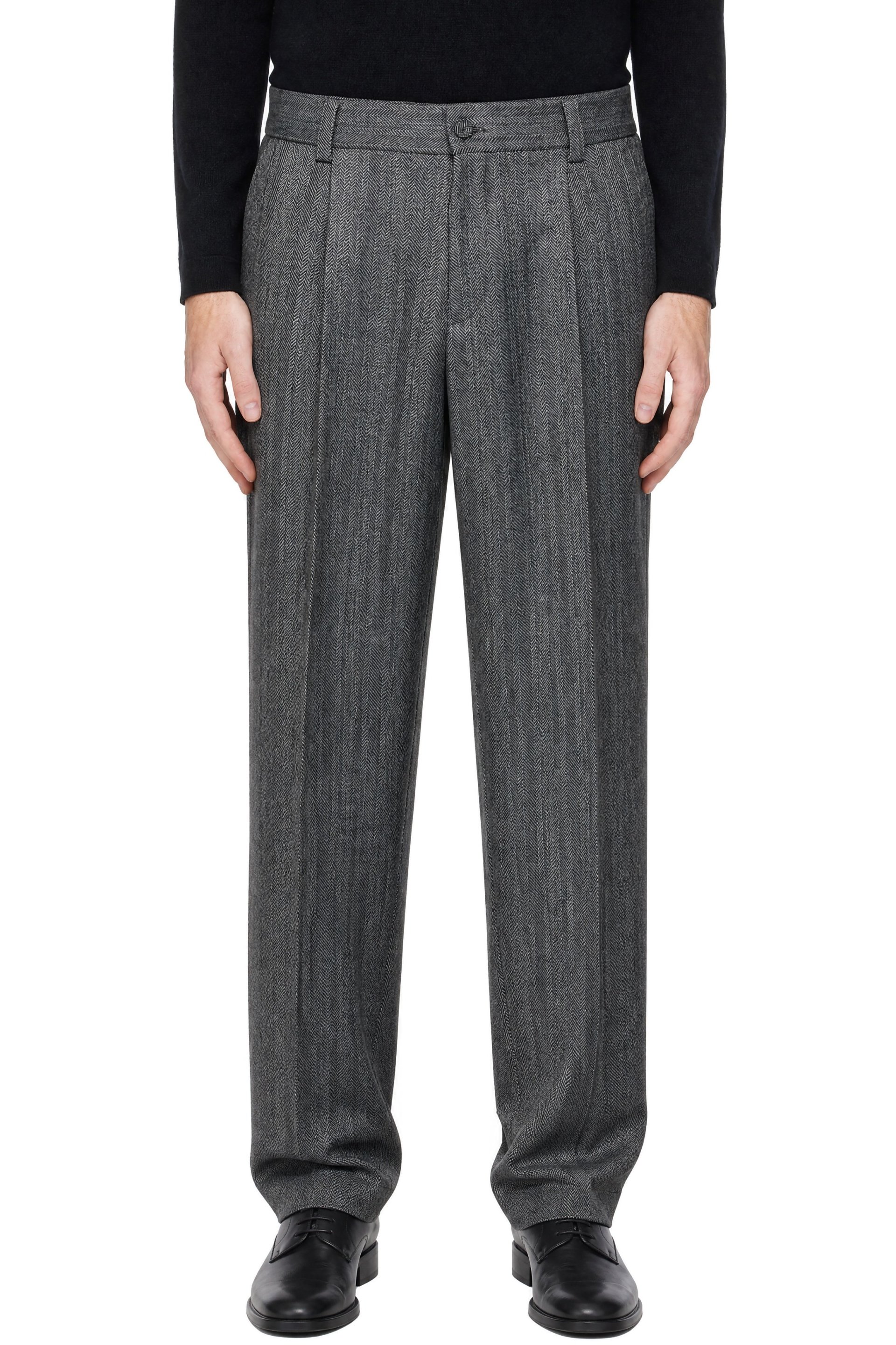 Hugo - Gray Modern-Fit Herringbone Fabric Trousers