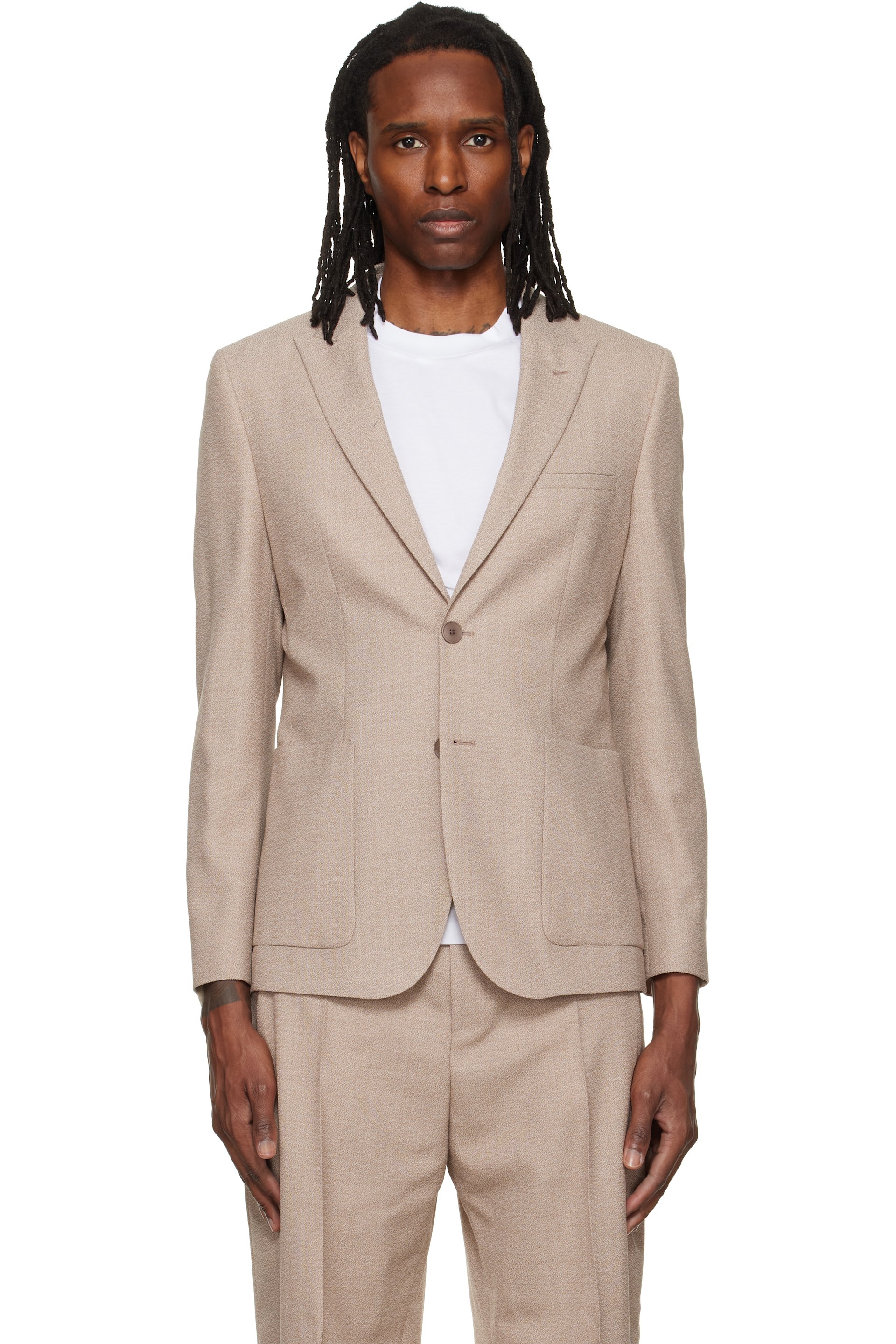Hugo - Beige Peaked Lapel Blazer