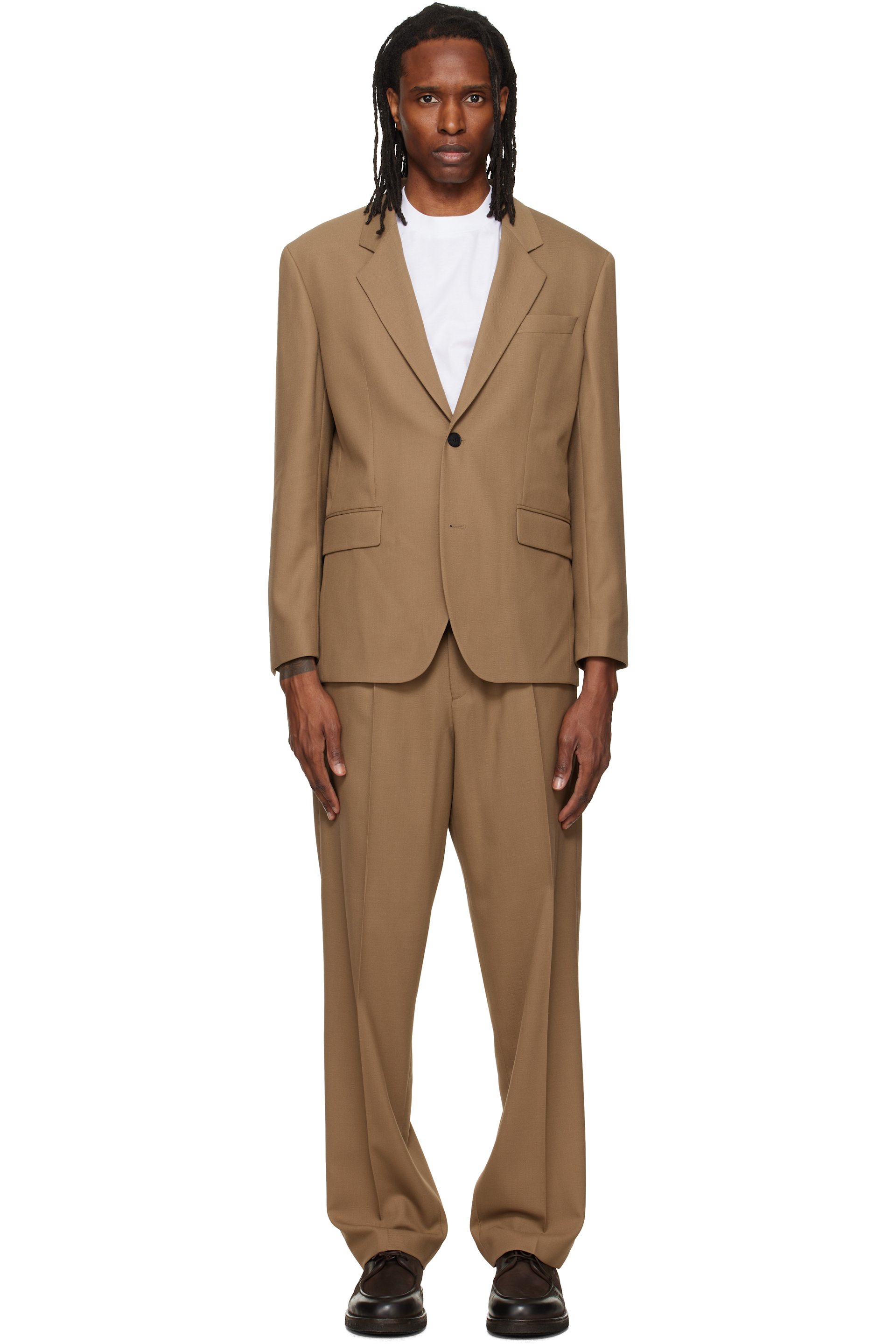 Hugo - Beige Two-Piece Modern-Fit Stretch Twill Suit