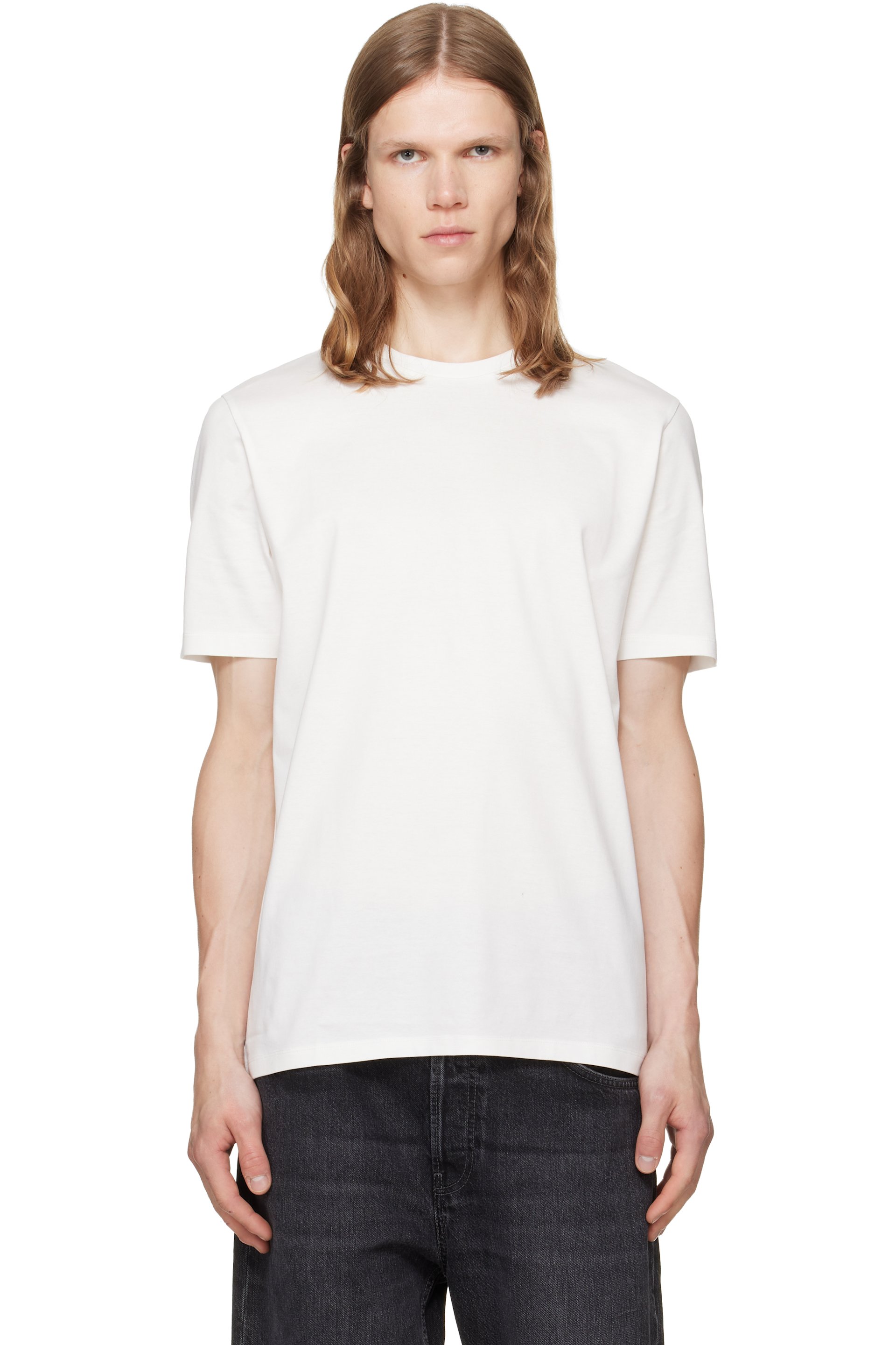 Hugo - オフホワイト マーセライズ コットン スリムフィット Tシャツ