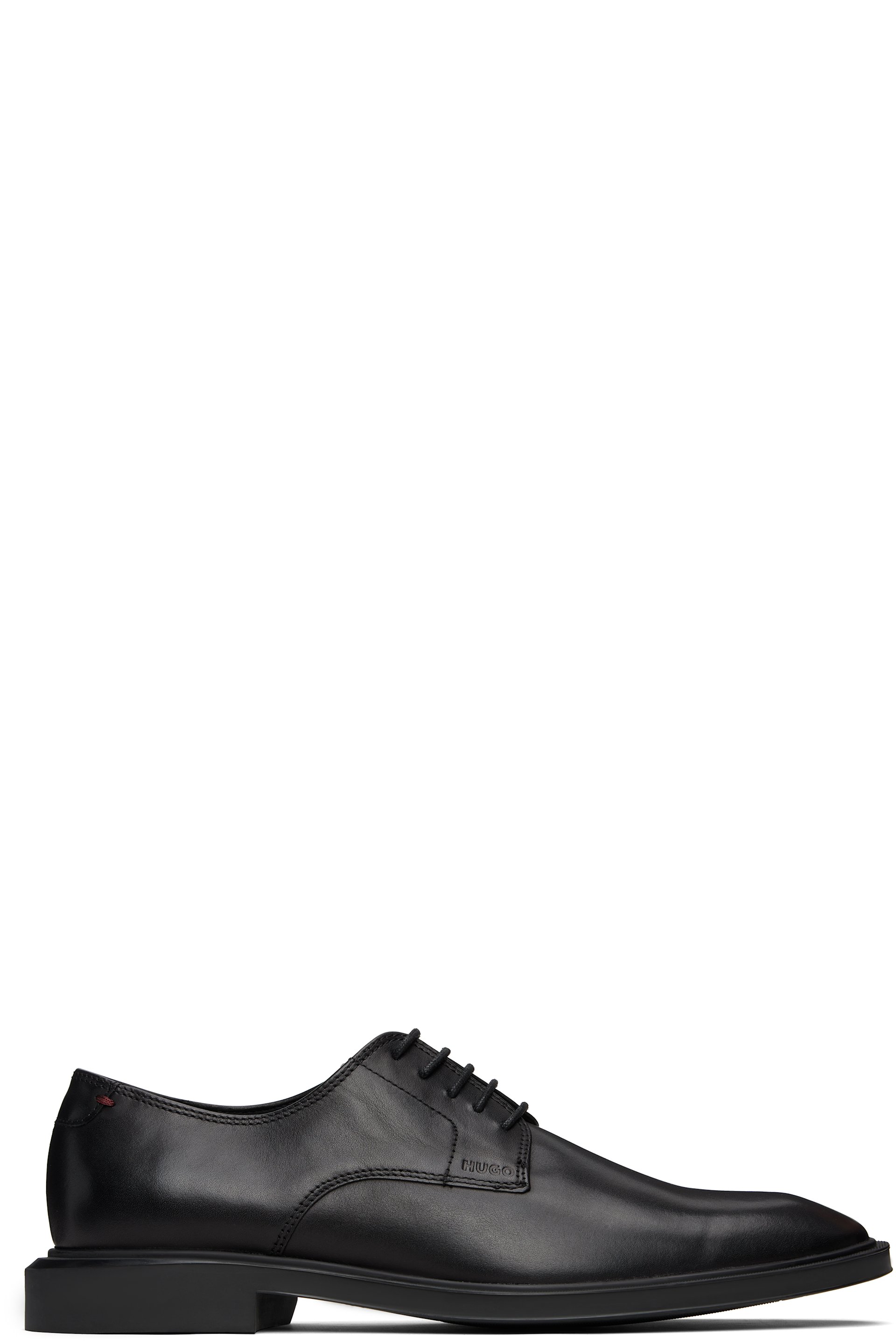 Hugo - Black Smooth Leather Embossed Logo Derbys
