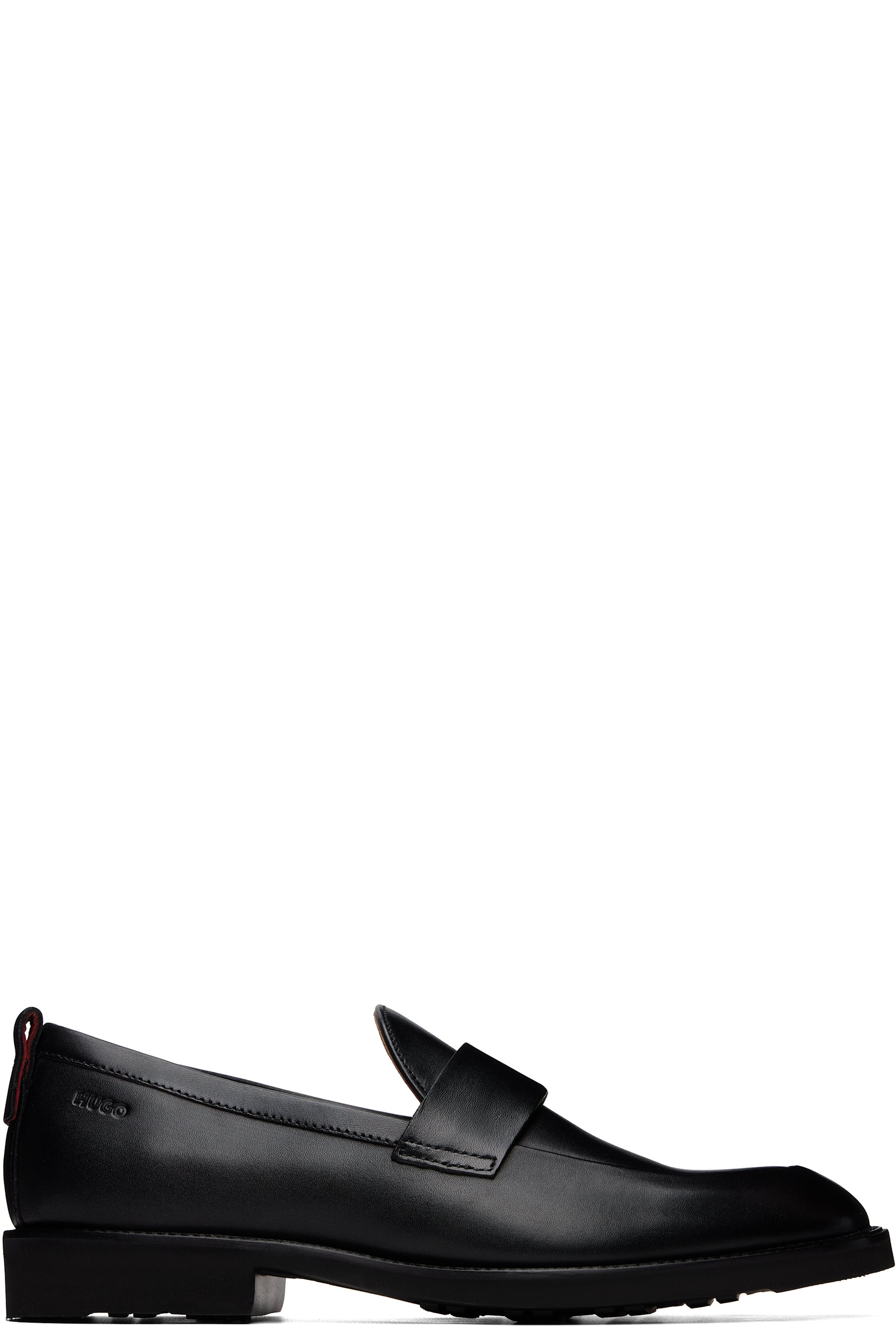 Hugo - Black Leather Penny Trim Loafers