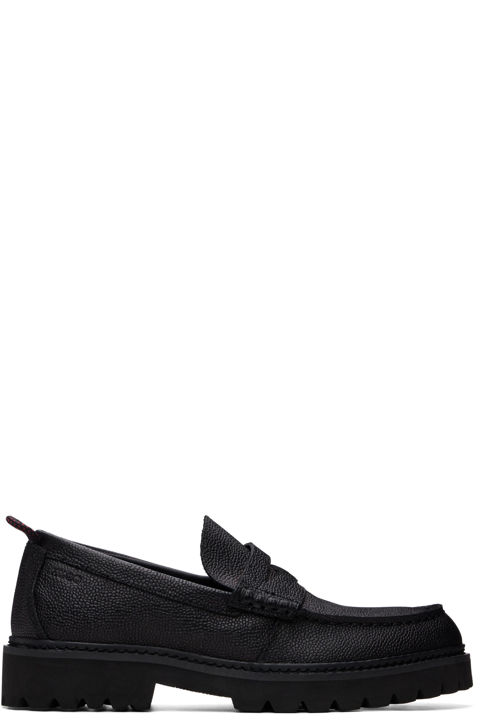 Hugo - Black Grained Leather Lug-Sole Loafers