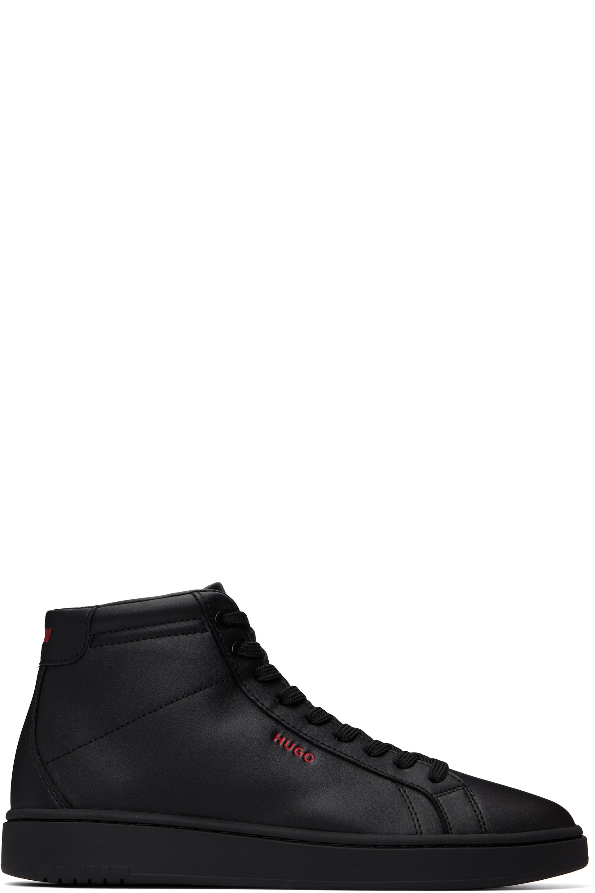 Hugo - Black Faux-Leather High-Top Sneakers