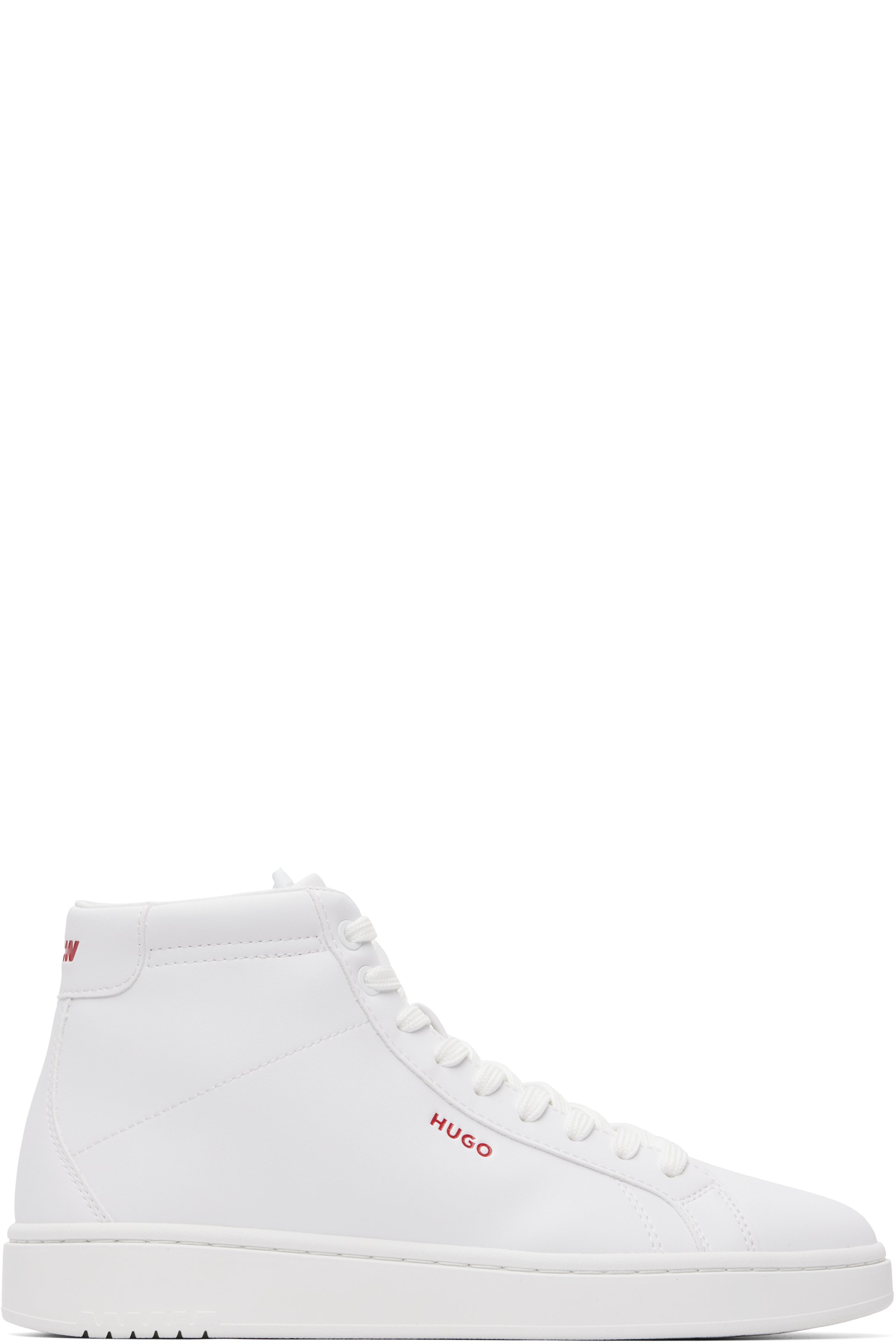 Hugo - White Faux-Leather High-Top Sneakers