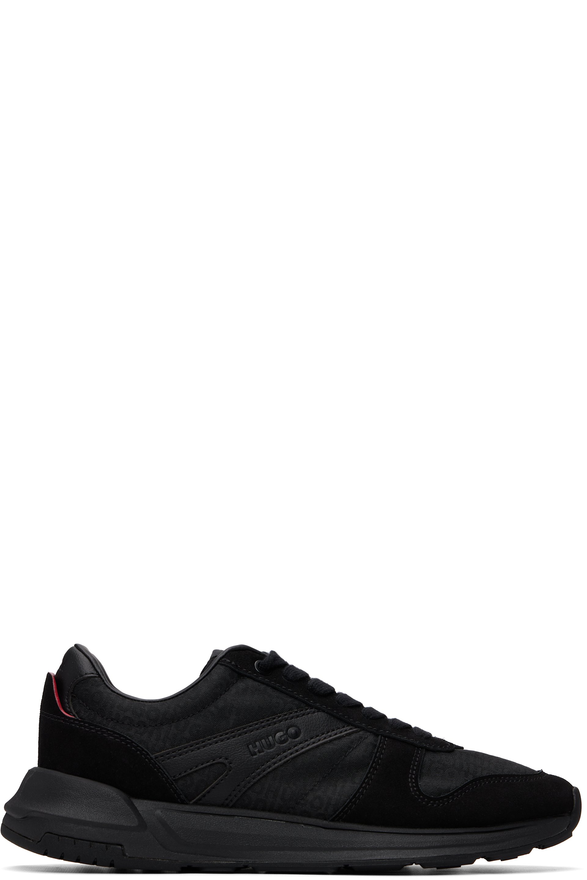 Hugo - Black Faux-Suede Trim Monogram-Jacquard Sneakers
