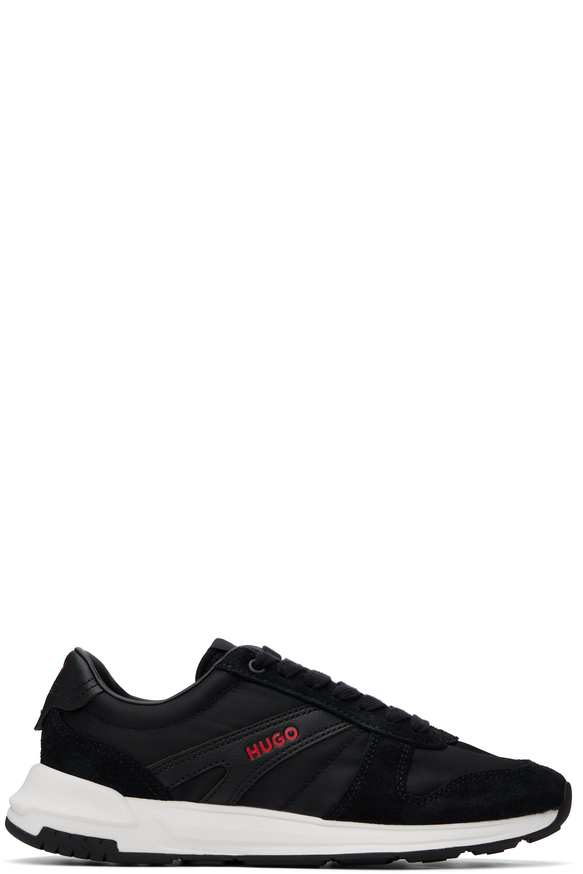 Hugo - Black Logo Detail Suede-Trim Sneakers