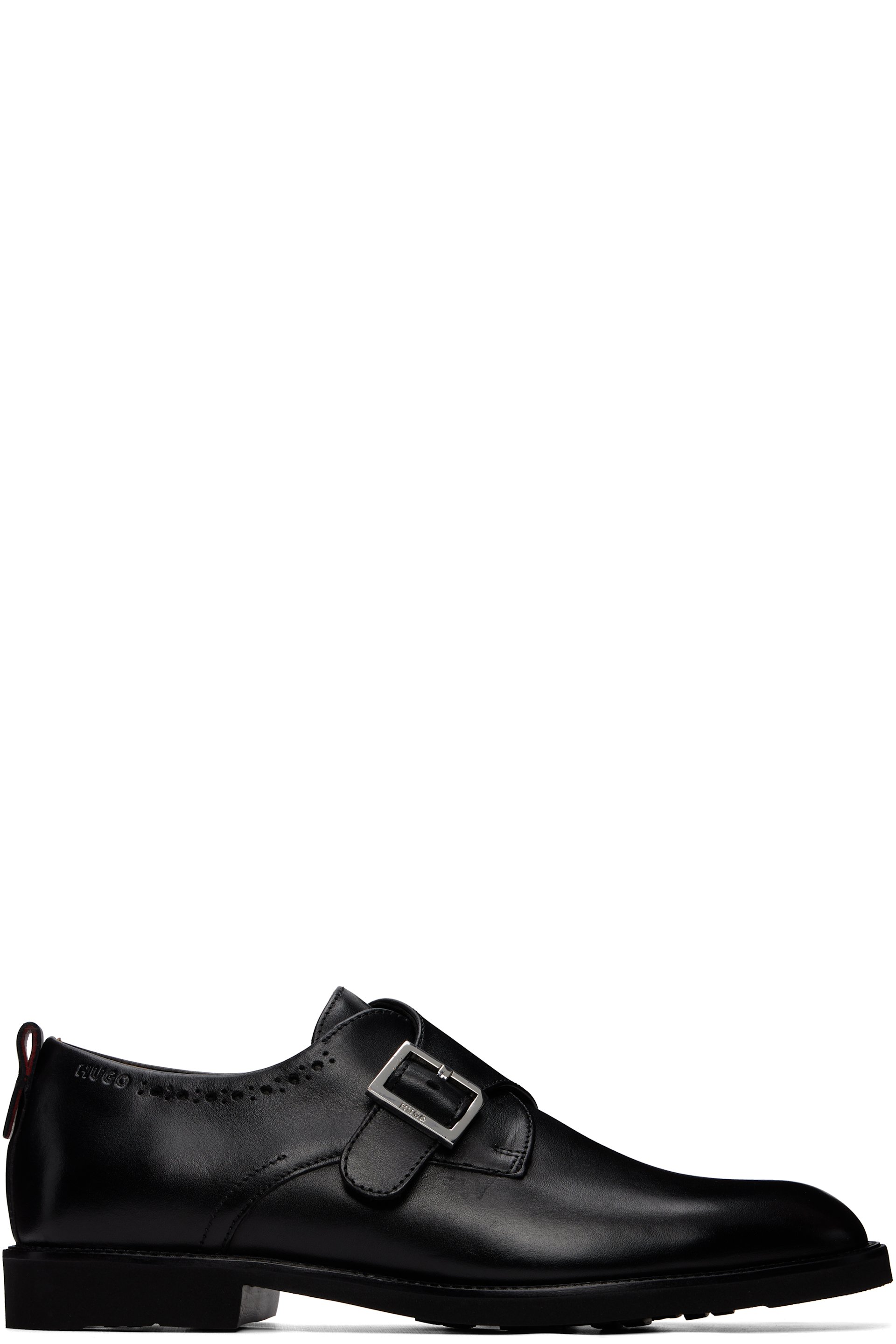Hugo - Black Leather Brogue Details Monkstraps