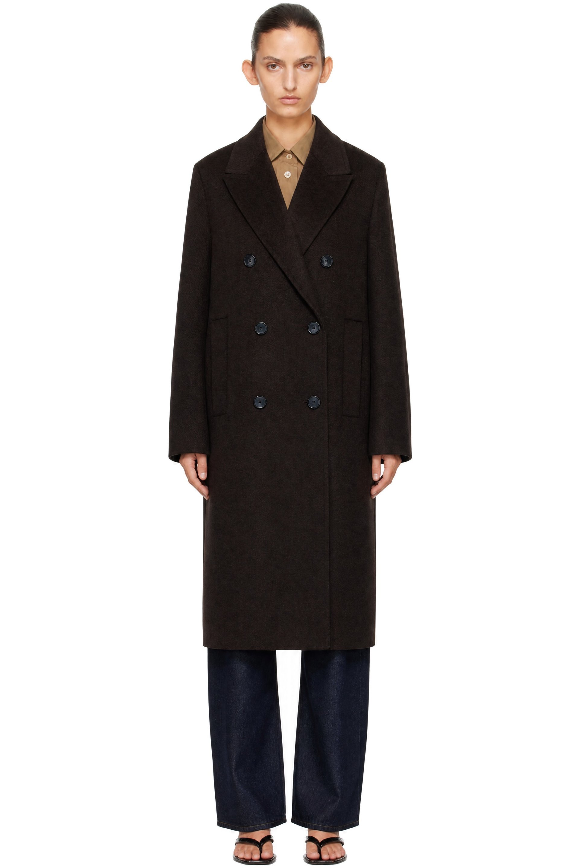 BOSS - Brown Double-Breasted Wool Coat