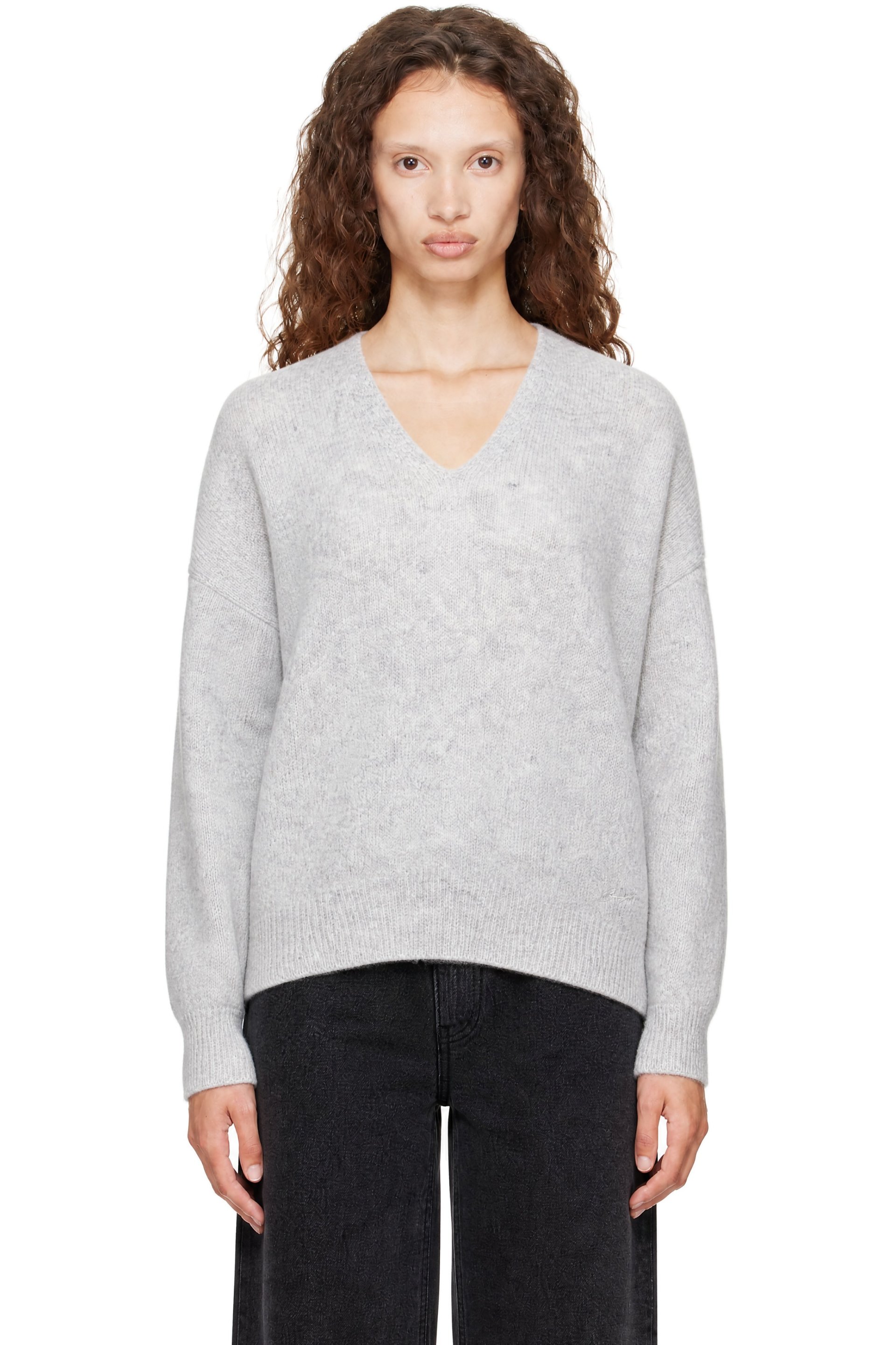 BOSS - Gray Wool V-Neck Sweater