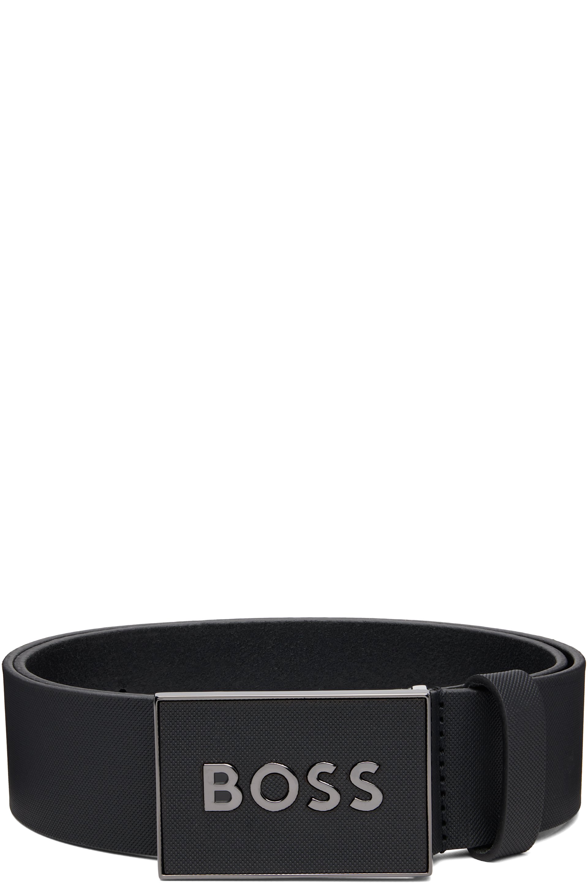 Boss - Ceinture noire en cuir à plaque à logo