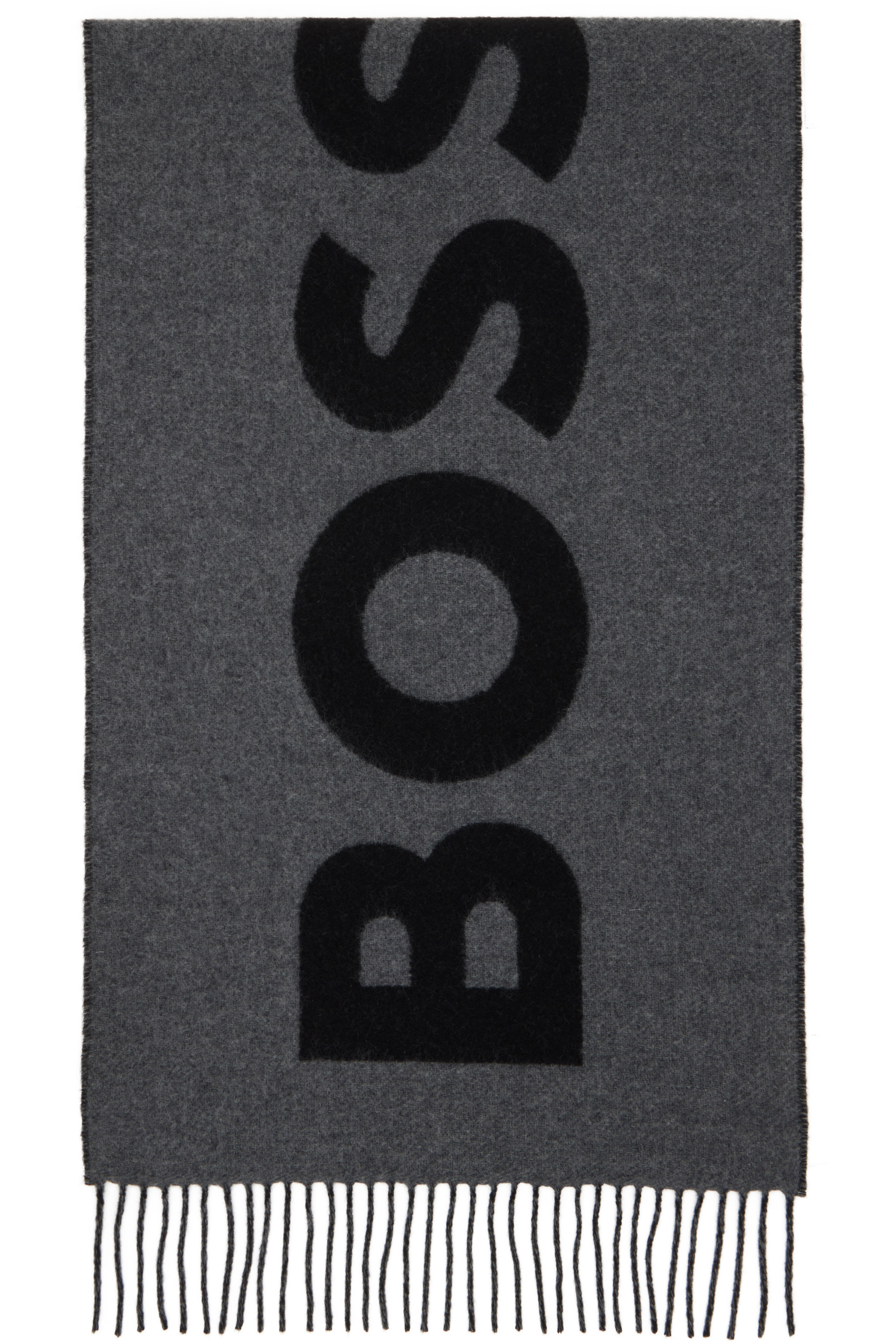 BOSS - Gray Italian-Made Wool-Blend Jacquard Scarf