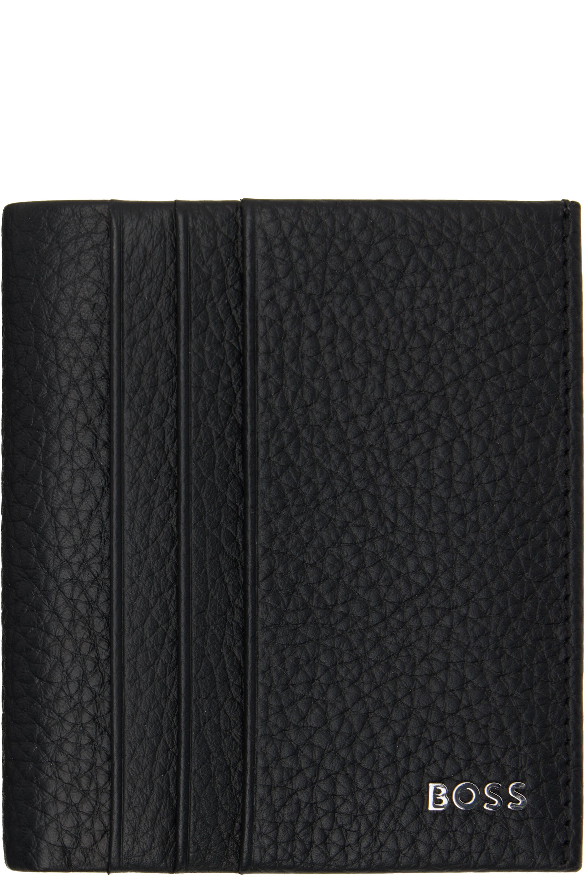 Boss - Portefeuille noir en cuir grainé