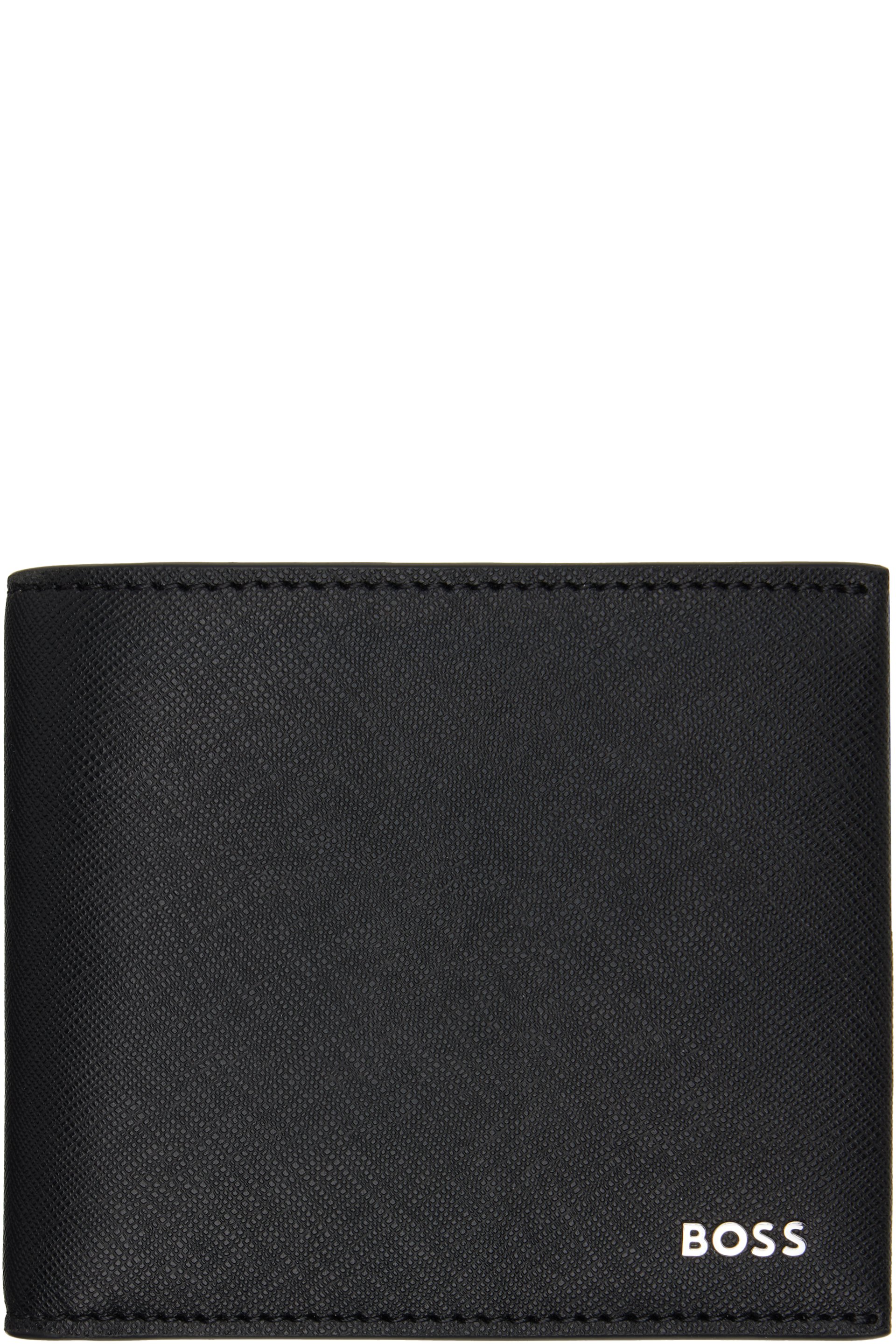 Boss - Portefeuille noir en cuir saffiano