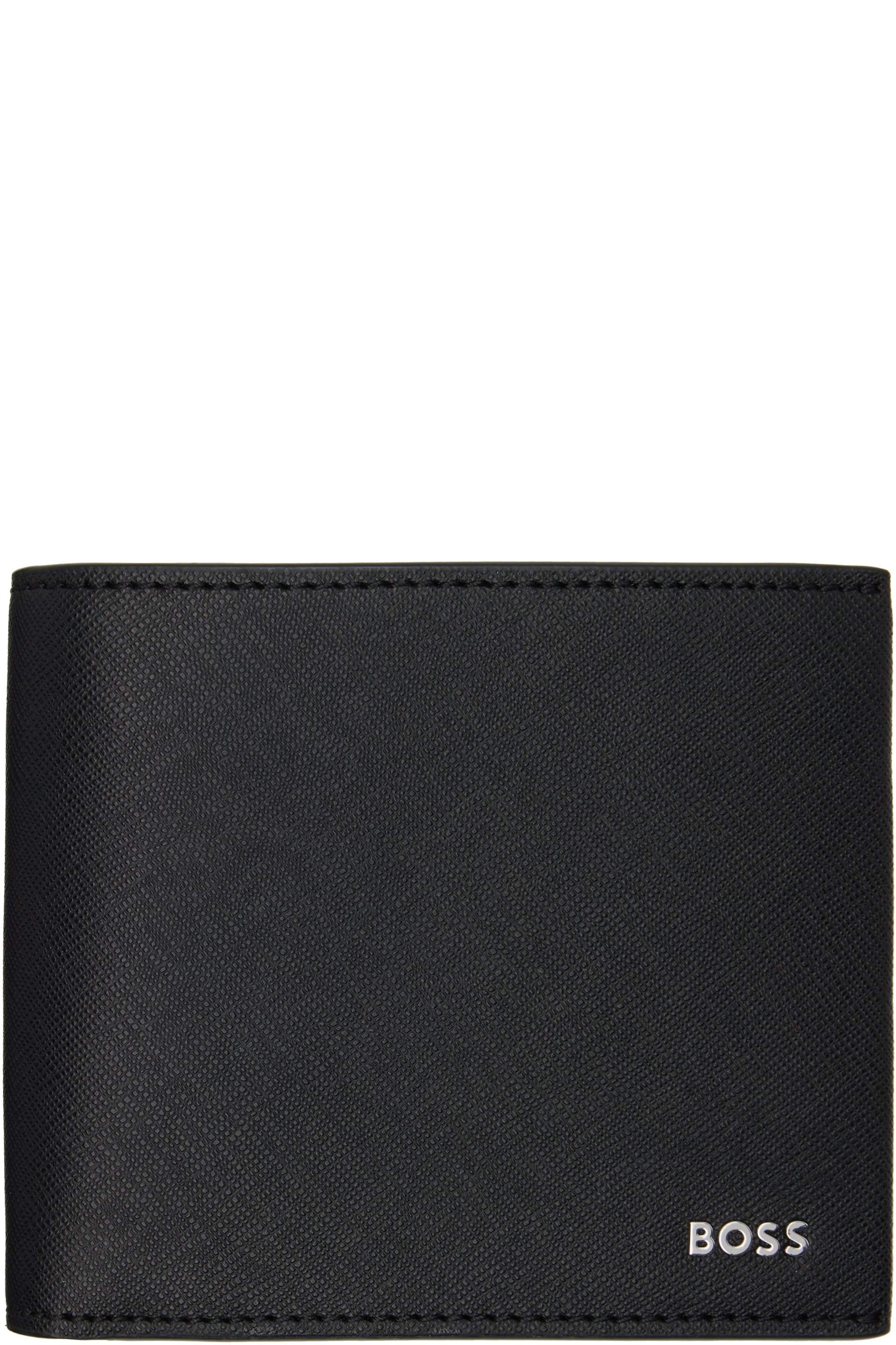 Boss - Portefeuille noir en cuir saffiano
