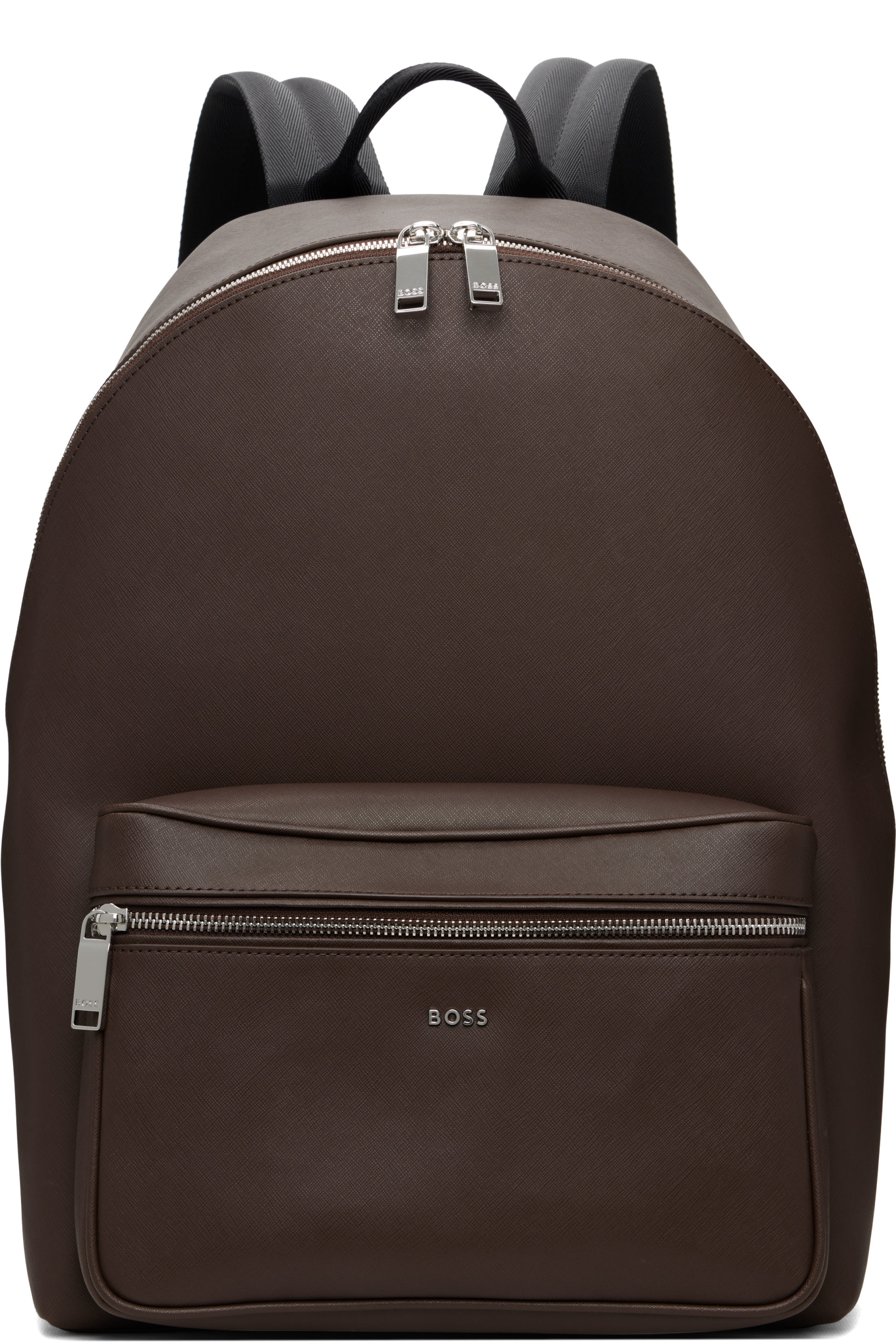Boss - Sac à dos structuré brun en cuir poli à logo