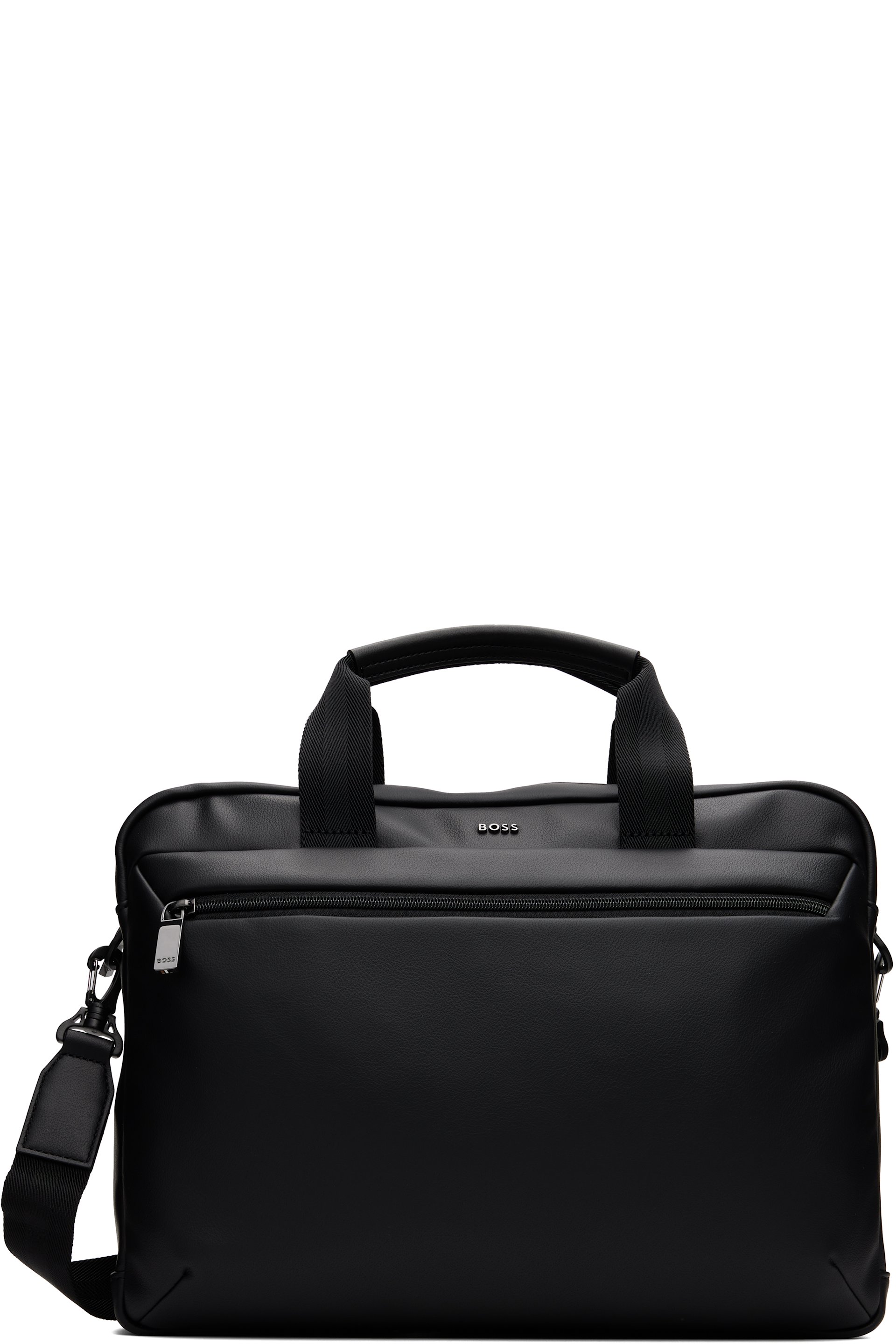 BOSS - Black Grained Faux-Leather Briefcase