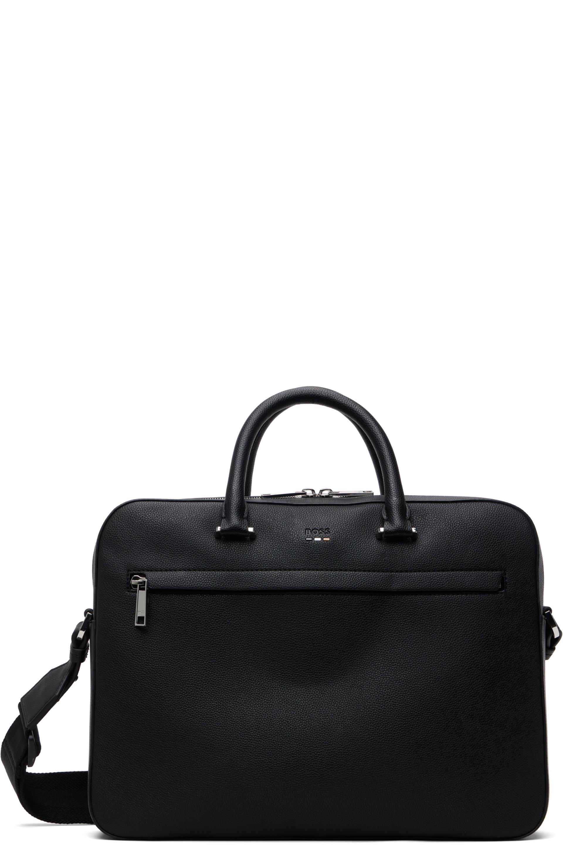 BOSS - Black Embossed Logo Faux-Leather Briefcase