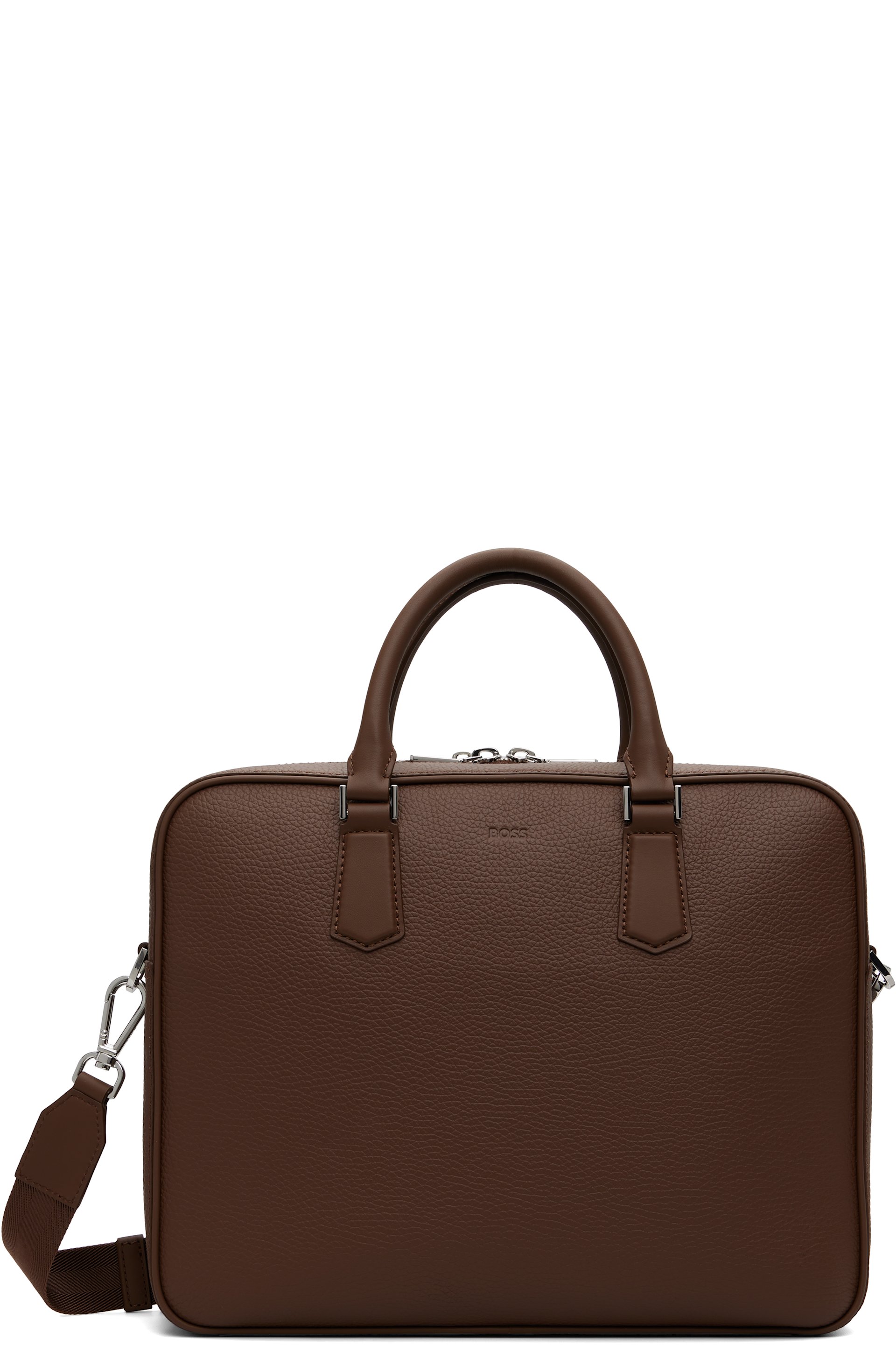 BOSS - Brown Grained Leather Briefcase