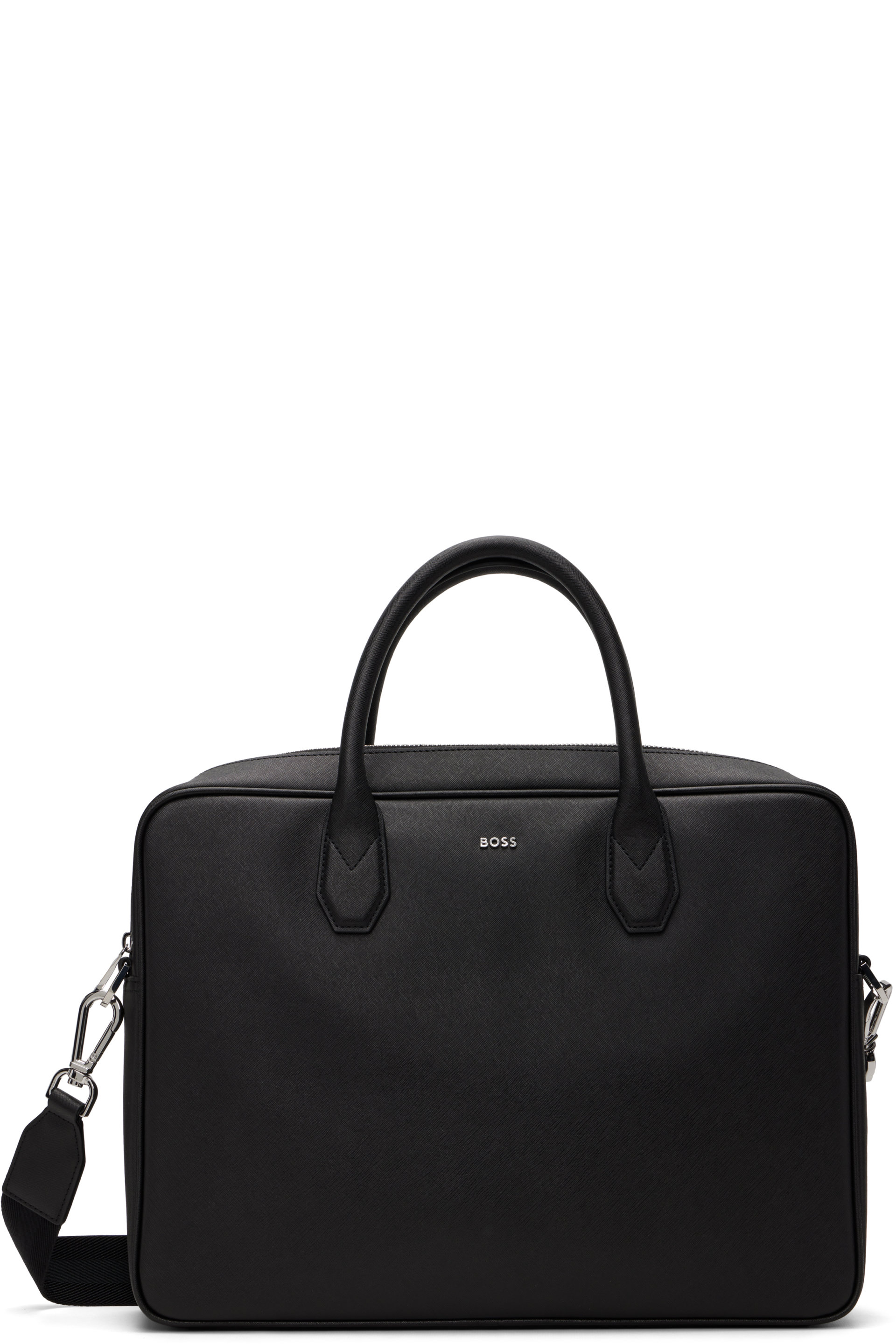 BOSS - Black Logo Lettering Grained Briefcase