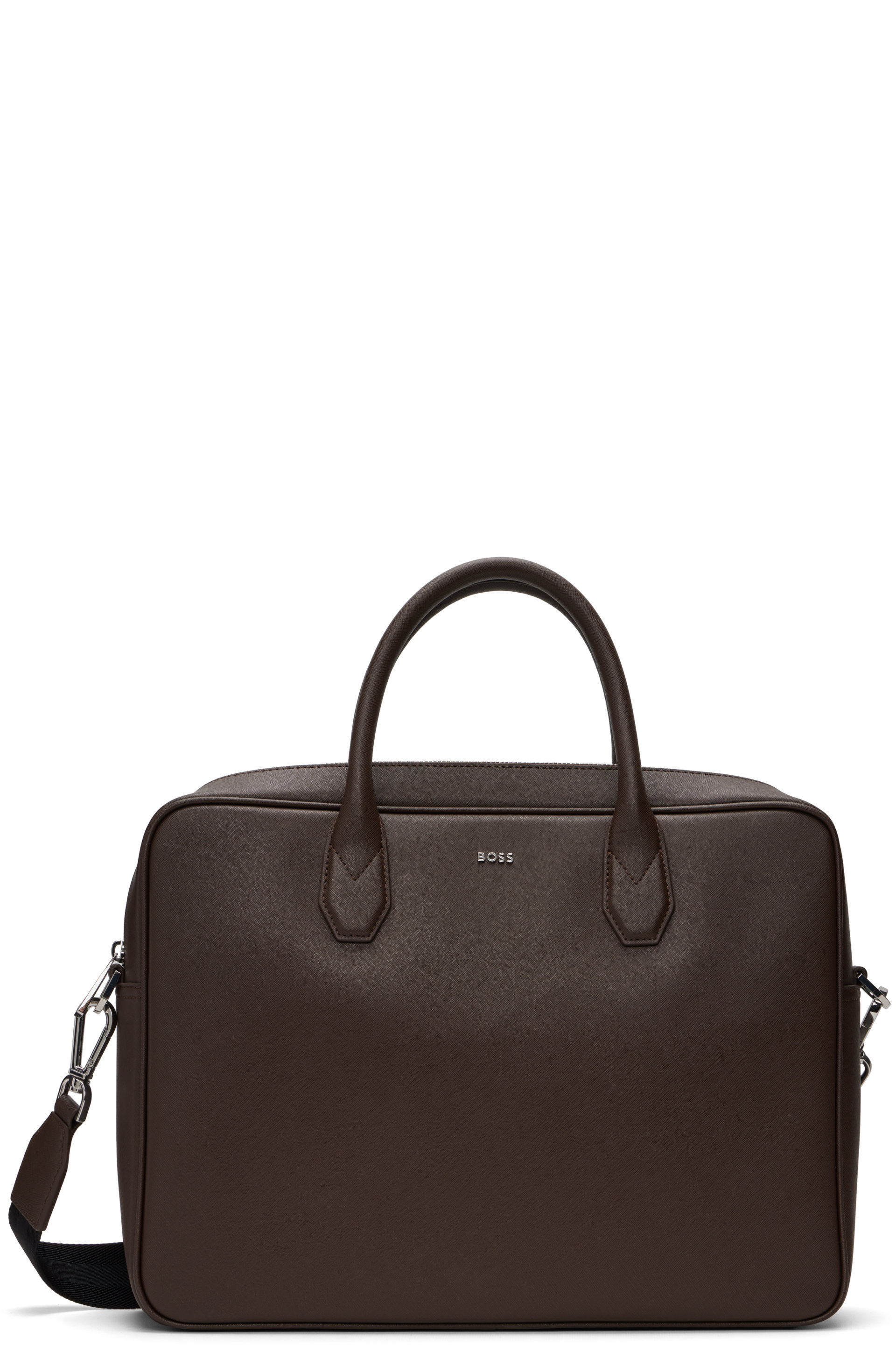 BOSS - Brown Logo Lettering Grained Briefcase