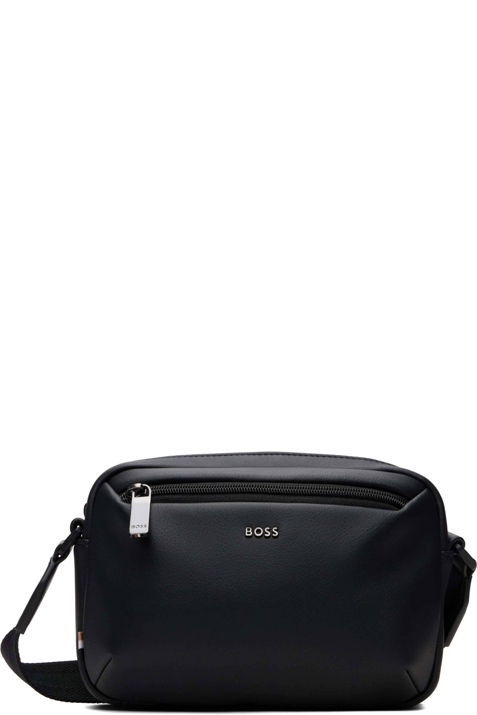 BOSS - Black Grained Faux-Leather Crossbody Bag