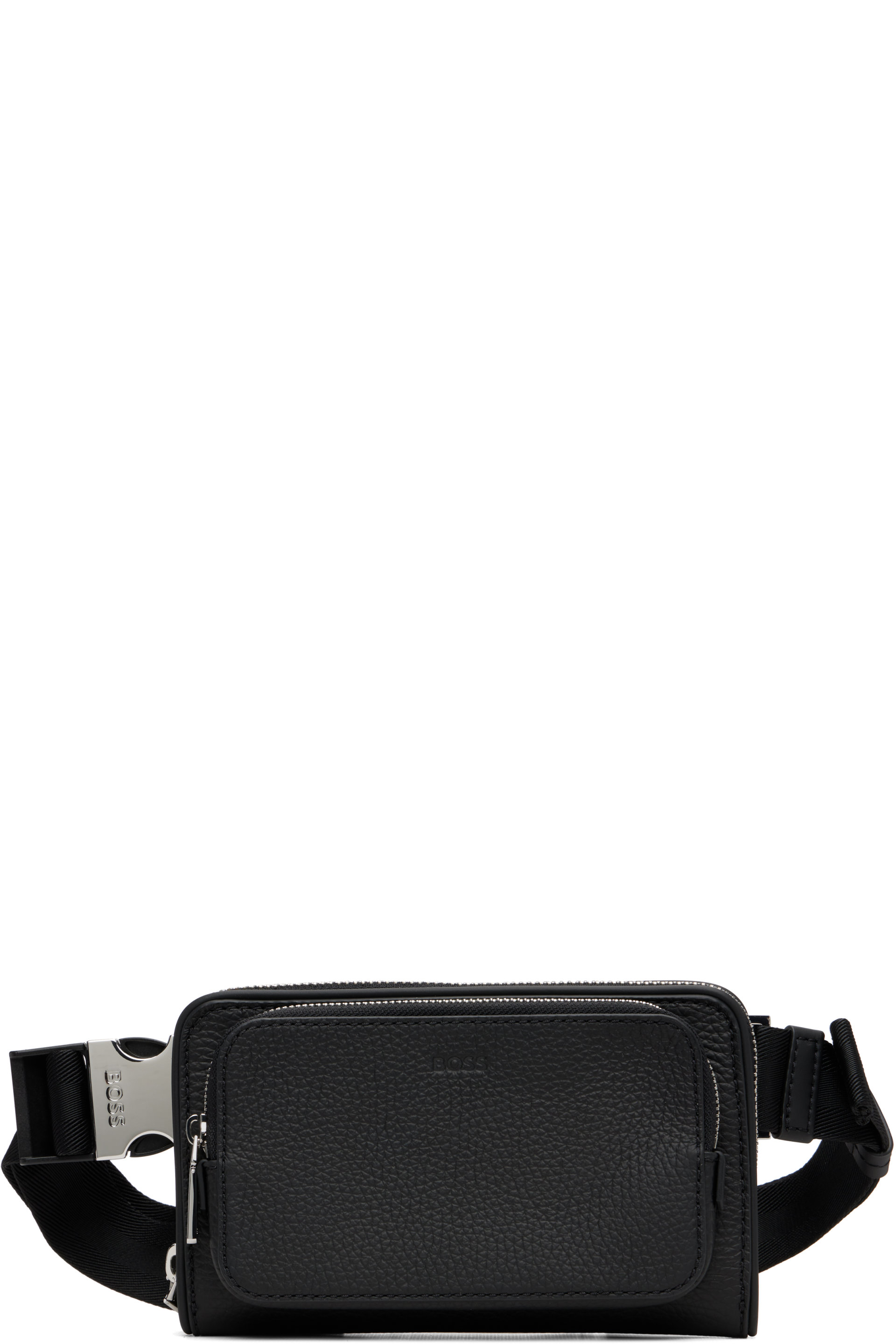 BOSS - Black Grained Leather Messenger Bag