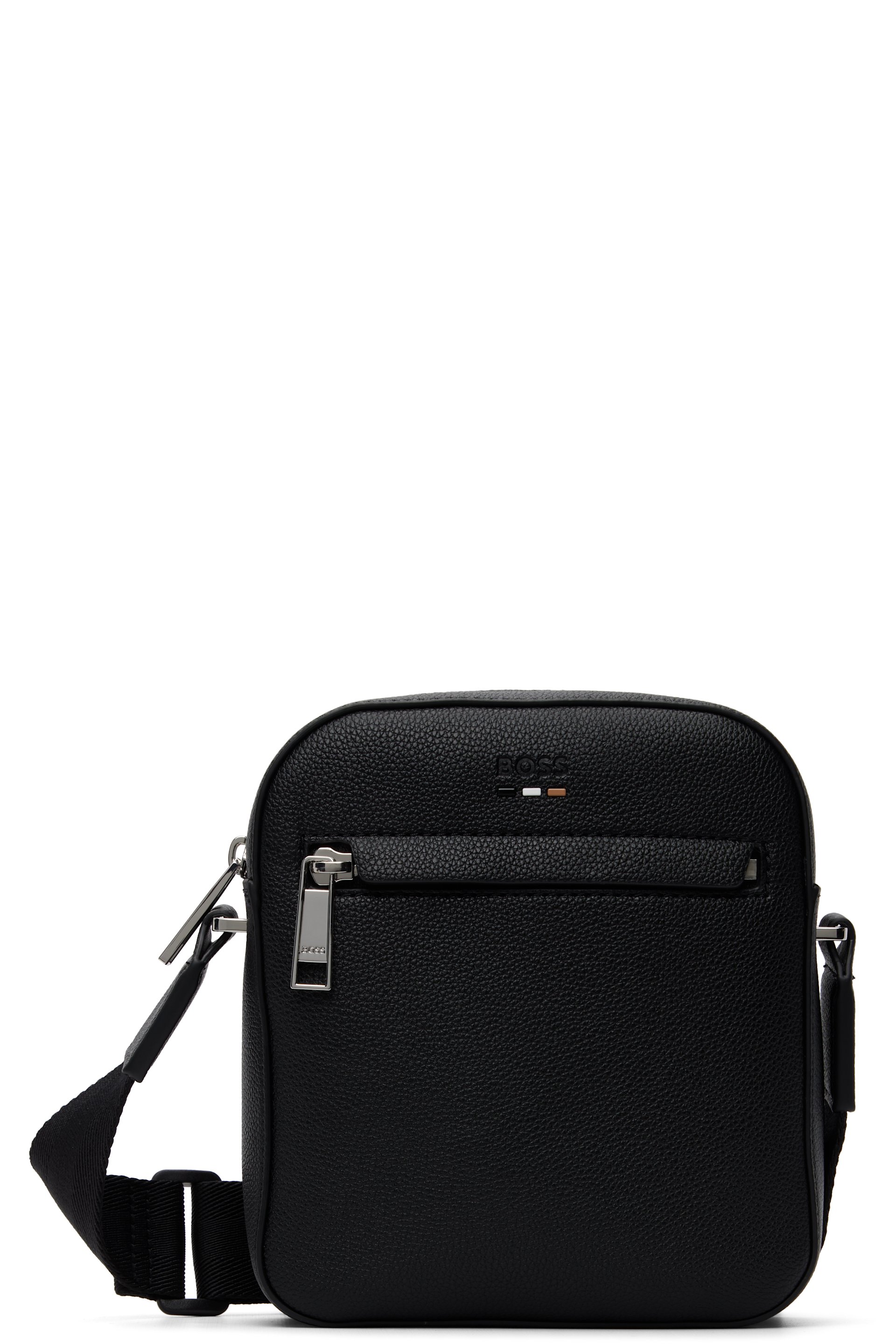 BOSS - Black Signature-Stripe Trim Reporter Bag