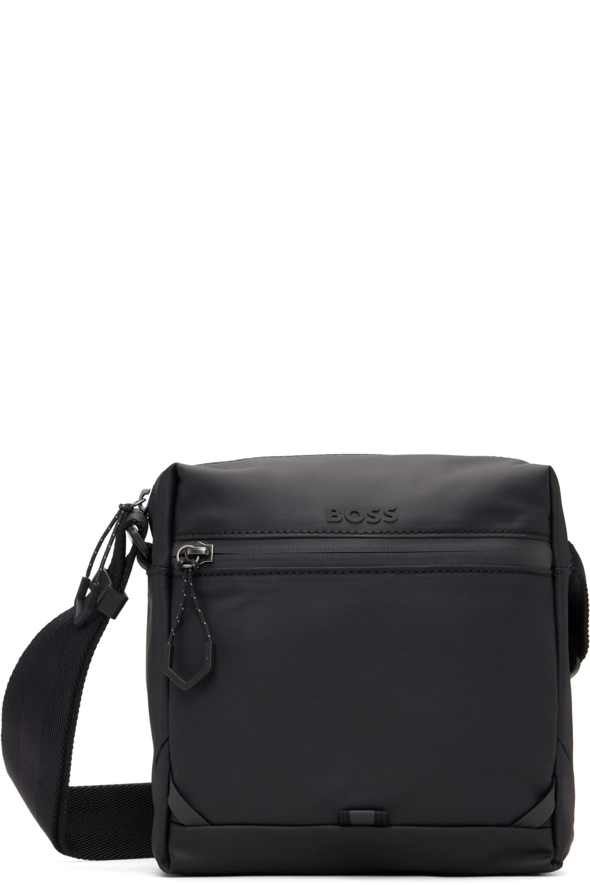 BOSS - 黑色 Faux-Leather Reporter 斜挎包