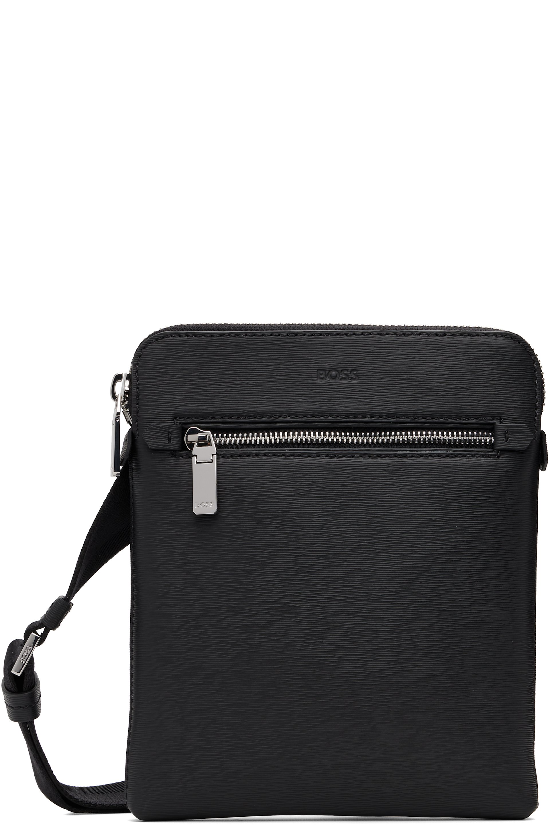 BOSS - Black Leather Embossed Logo Envelope Pouch