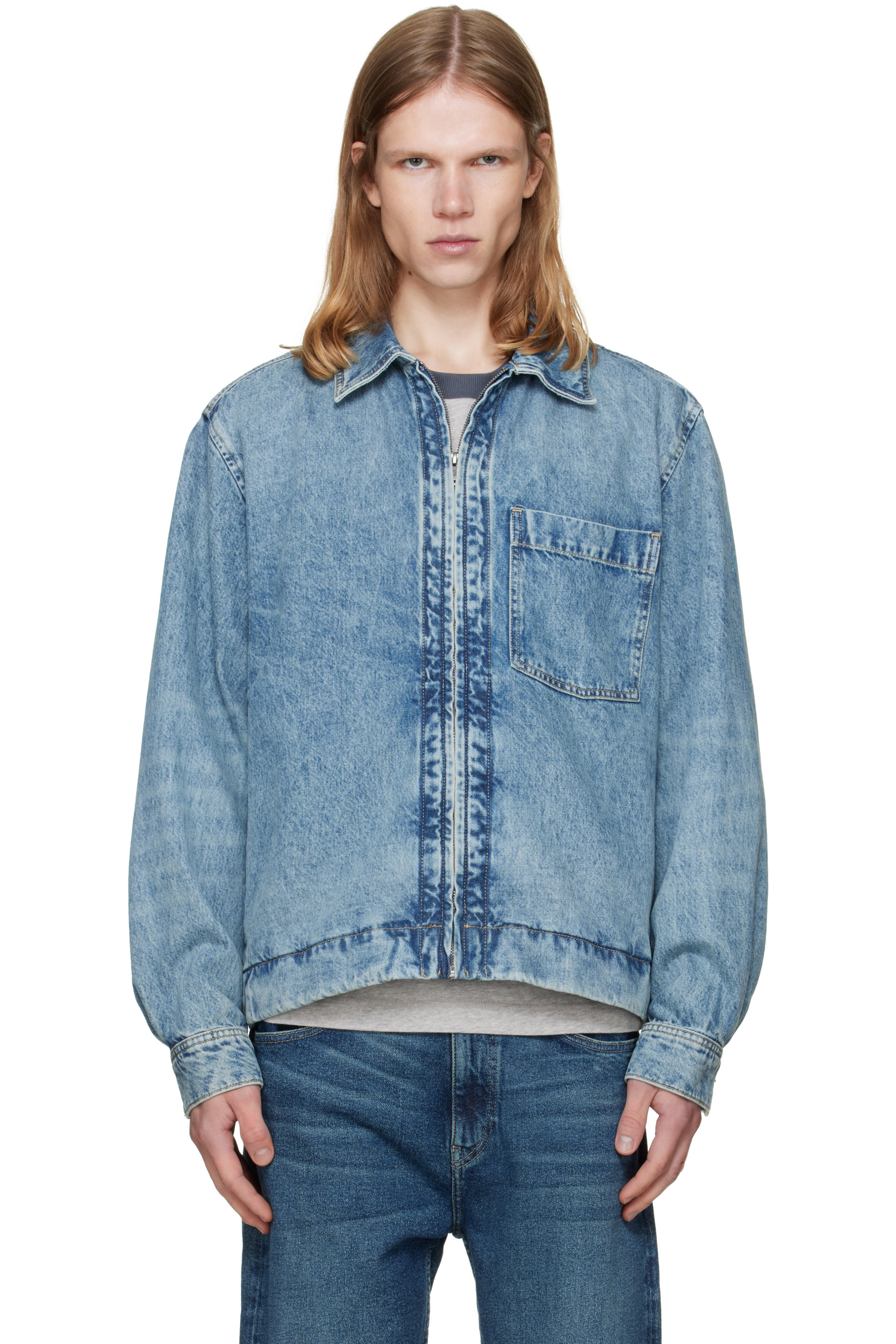 Boss - Blouson bleu en denim à effet délavé