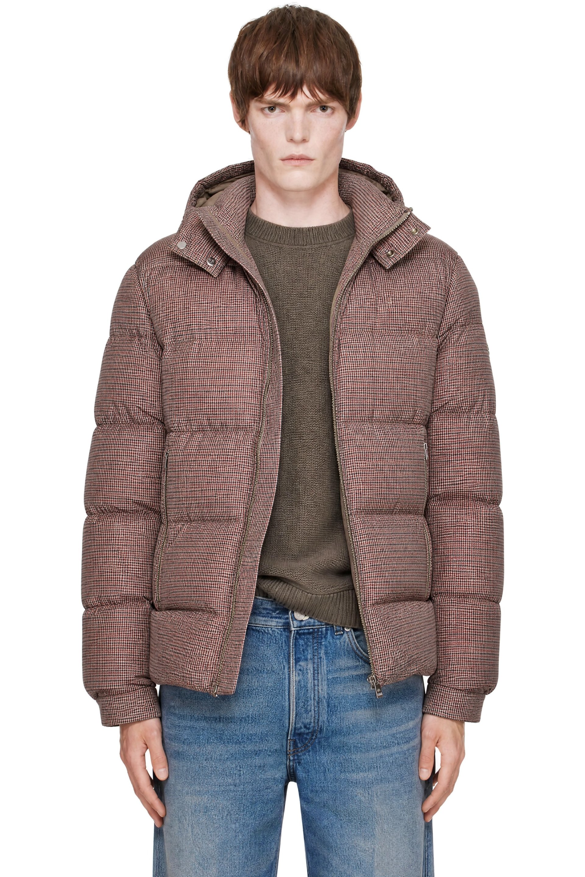 BOSS - Brown Houndstooth Puffer Jacket
