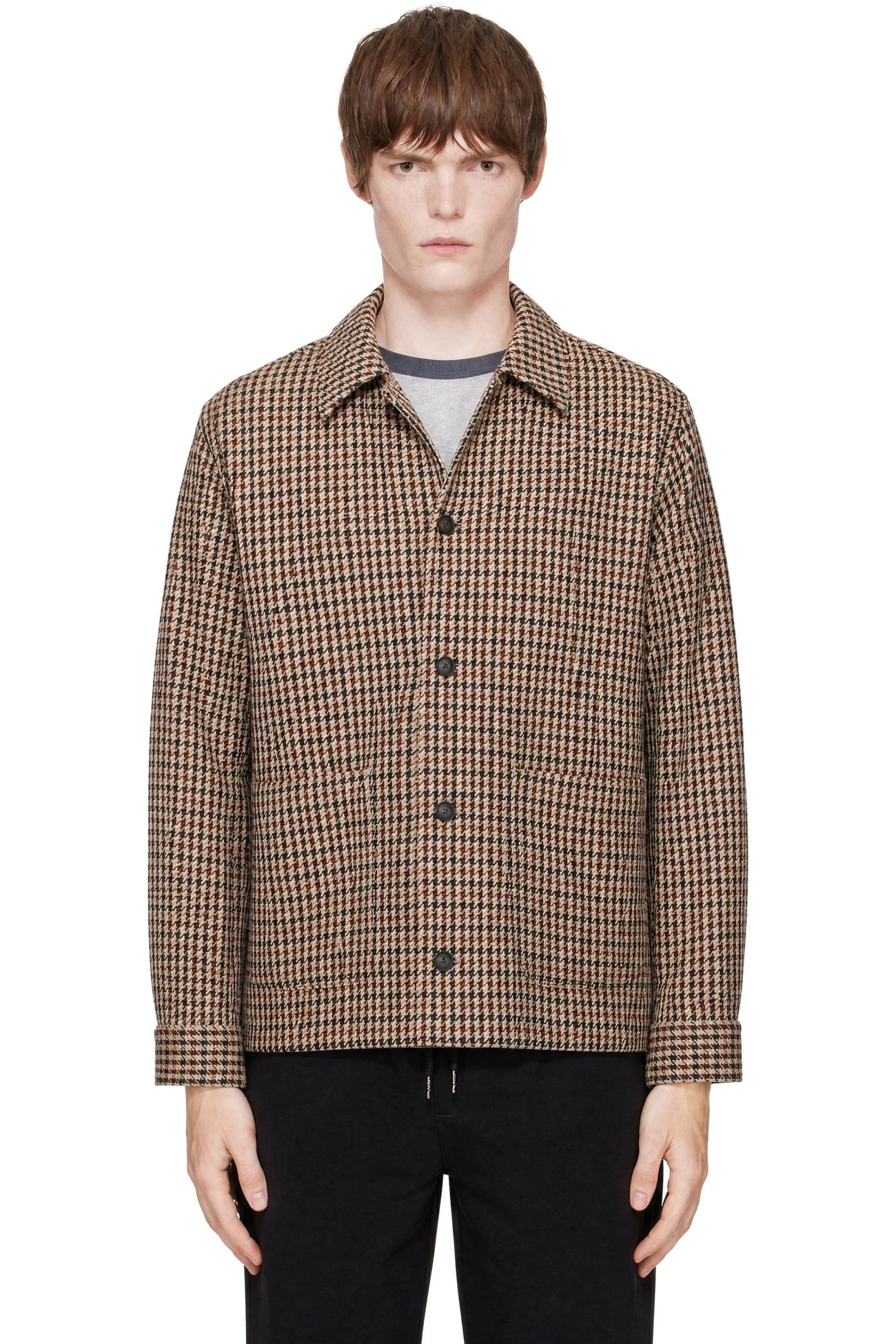 BOSS - Beige Relaxed-Fit Wool-Blend Vichy Check Jacket
